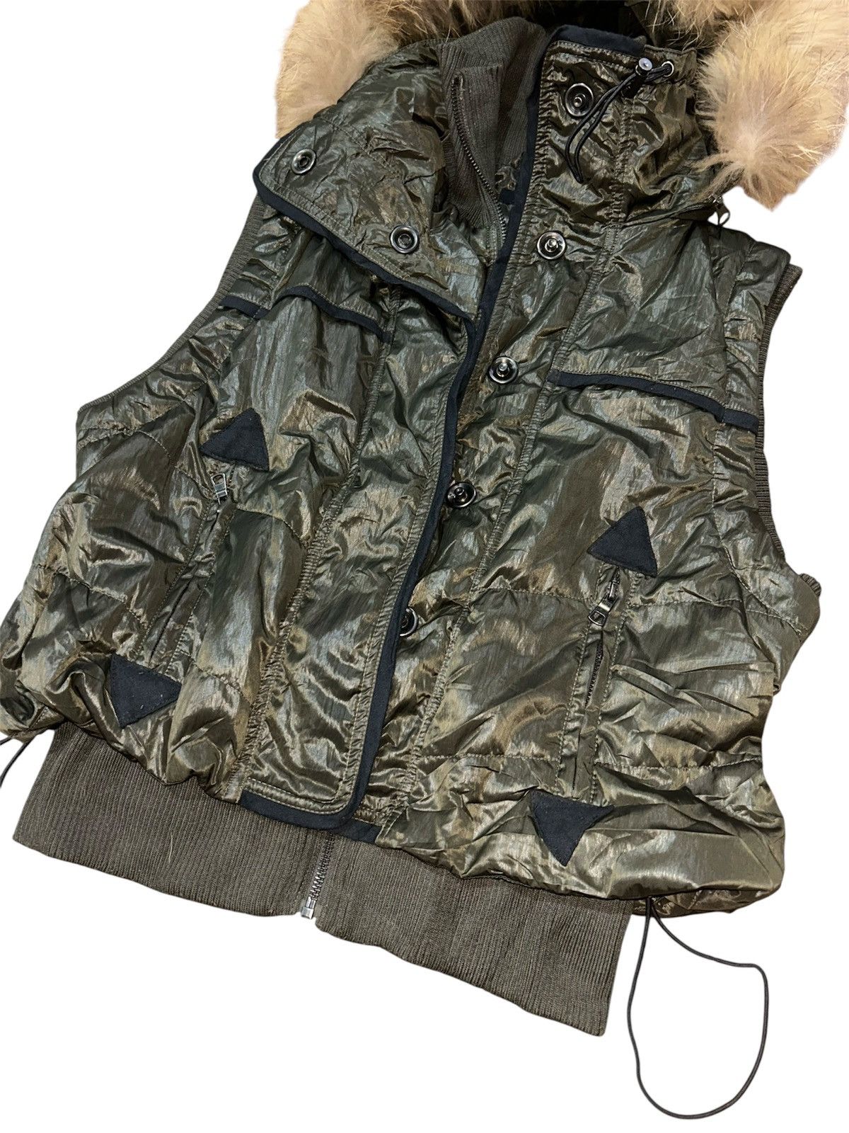 20471120 Blue Jam Shiny Puffer Vest Faux Fur Trimmed Hood Size S / US 4 / IT 40 - 3 Thumbnail
