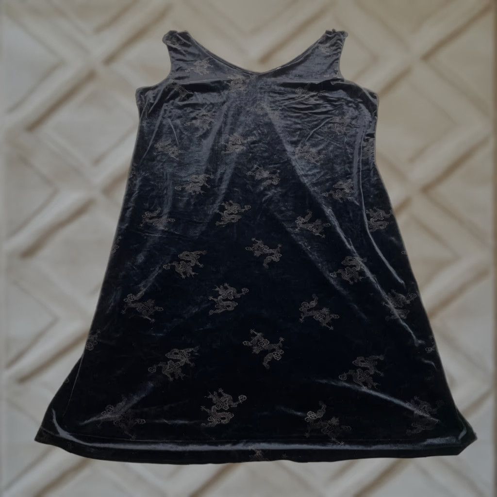 Velvet Love Scene Dress Womens 18 Black Sleeveless Velvet Chinese Dragon Print Size XXL / US 16-18 / IT 52-54 - 1 Thumbnail