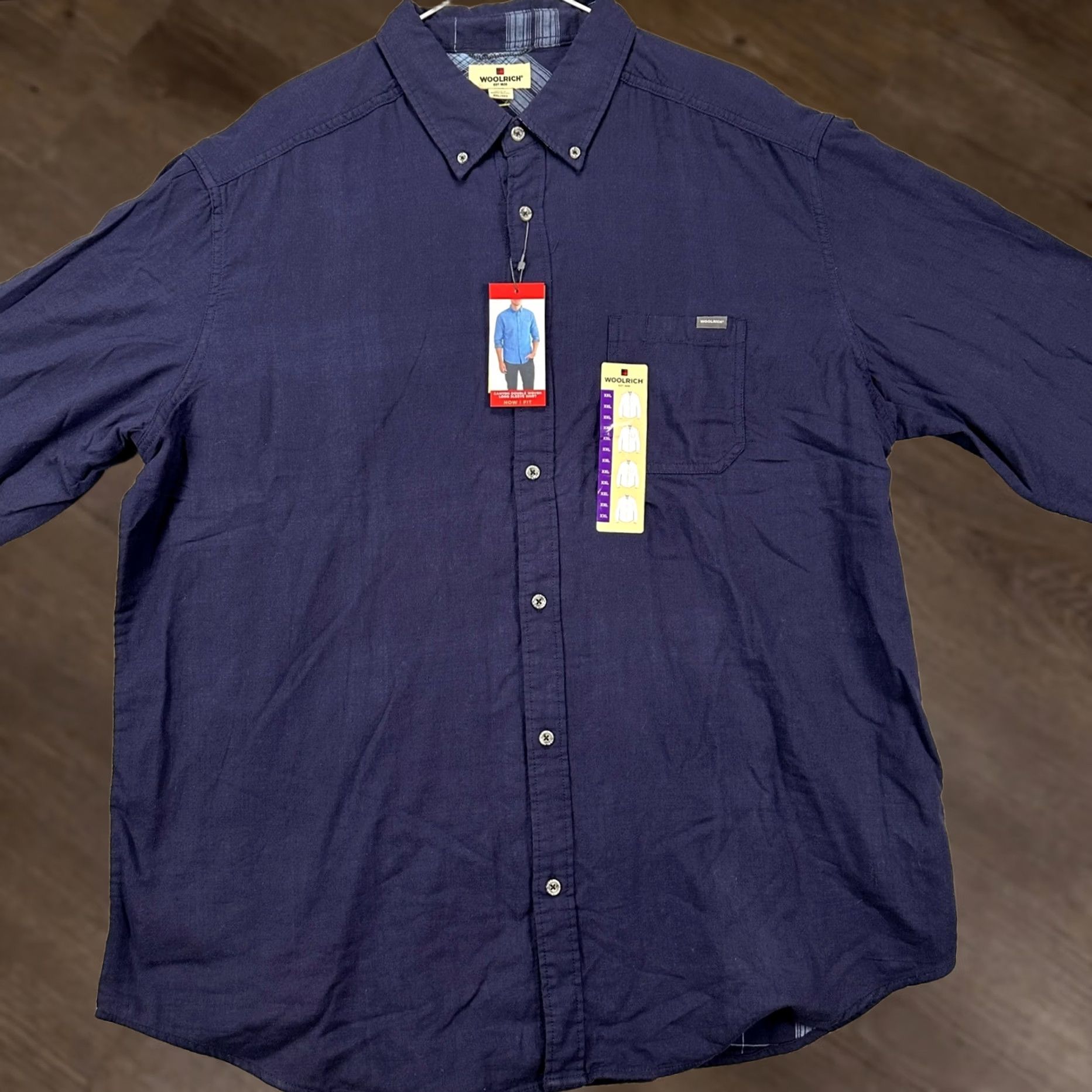 Vintage Woolrich Shirt Button-Up Long Sleeve Navy Blue 2XL Mens Chest 51 in Pockets Collared Casual All Seasons Regular Button Down Size US XXL / EU 58 / 5 - 1 Thumbnail