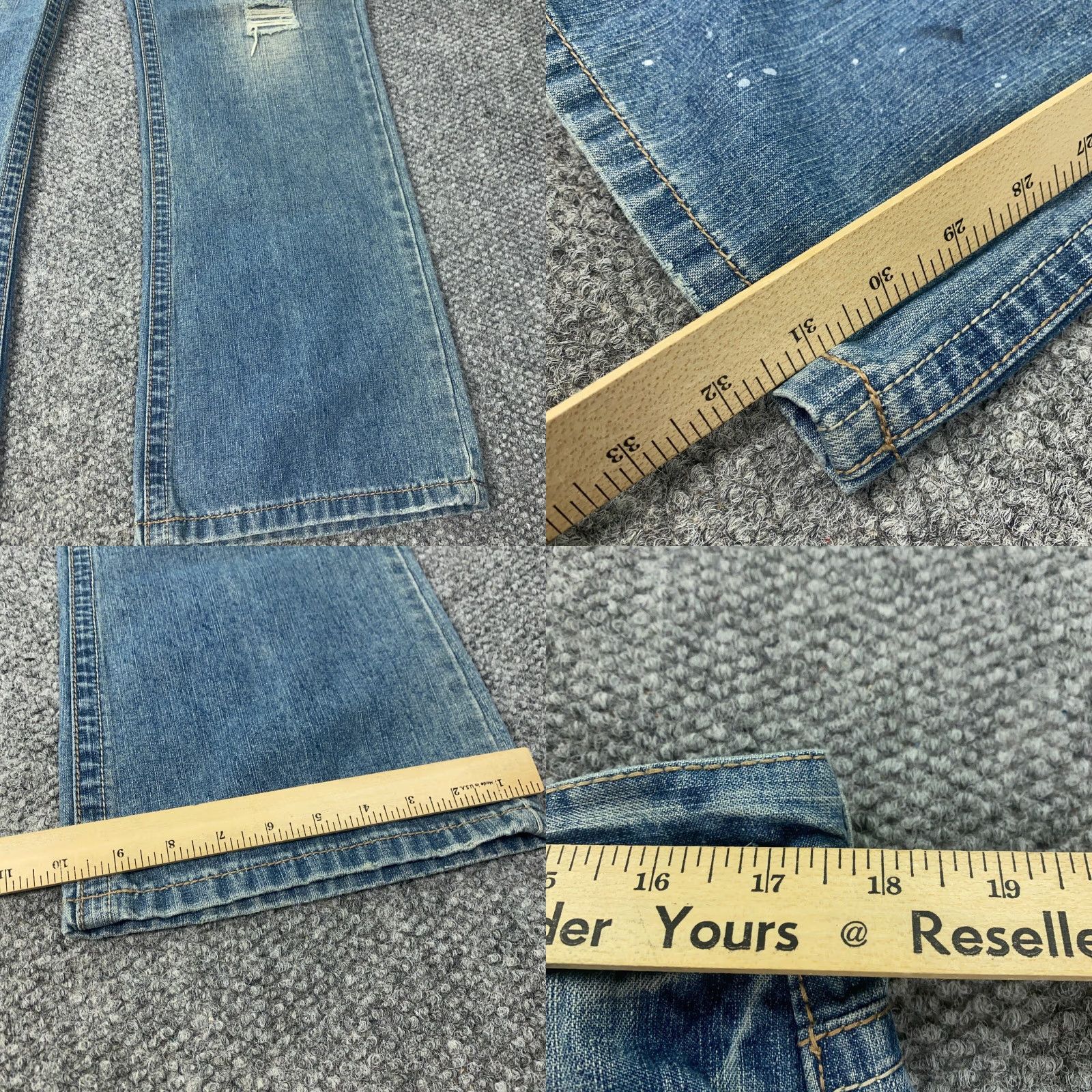 Carbon Carbon Boot Cut Jeans Mens 34x32 Blue Denim Faded Distressed Paint Splatter Size US 35 - 8 Thumbnail