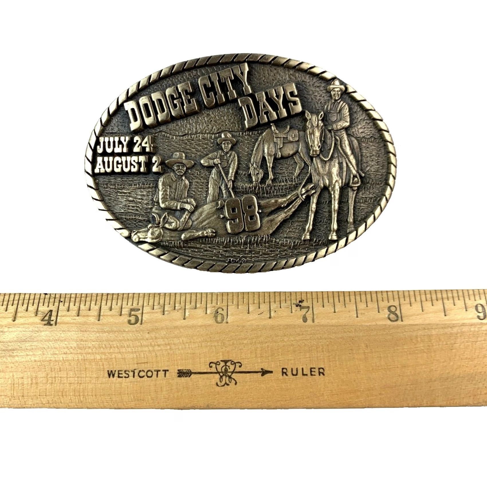 Vintage VINTAGE Dodge City Days 1998 Brass Belt Buckle 321/500 Limited Edition Cowboys & Western Brass Adult Unisex Bronze 80s Gift Size ONE SIZE - 4 Thumbnail