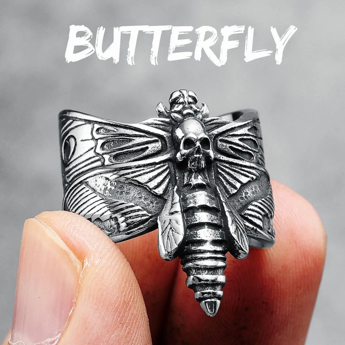 Jewelry Skull Moth Ring Streetwear Jewelry Fashion Gift Size ONE SIZE - 7 Thumbnail