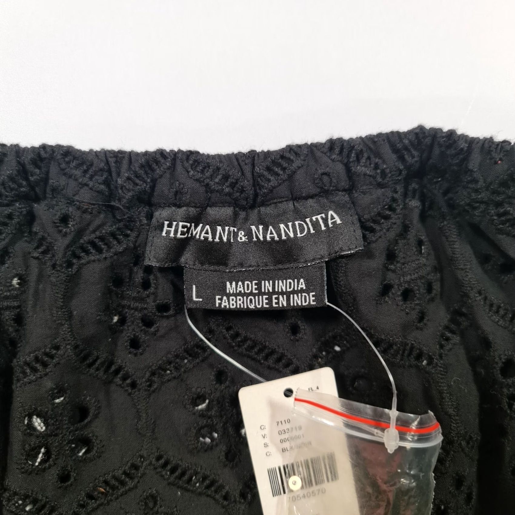 Hemant & Nandita Hemant & Nandita Blouse Womens Off The Shoulder Black Large Top Short Sleeve Satin Crochet Lace Embroidered 100% Cotton Size L / US 10 / IT 46 - 3 Thumbnail