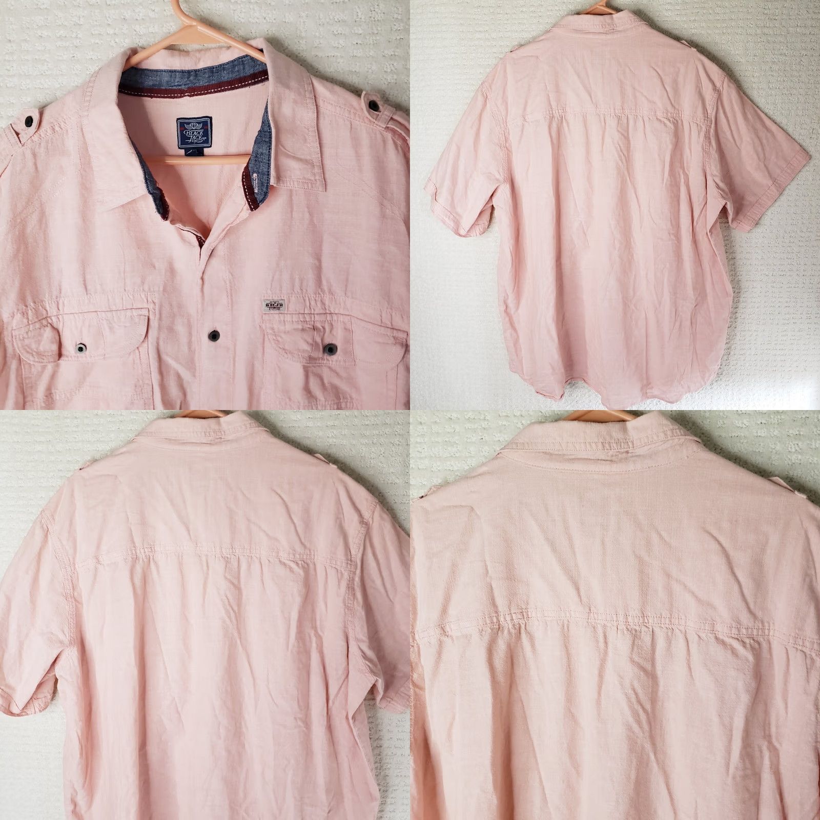 Pinko Black Jack Button Down Shirt 4XL Coral Pink Short Sleeve Pockets Men Size US XXL / EU 58 / 5 - 8 Thumbnail
