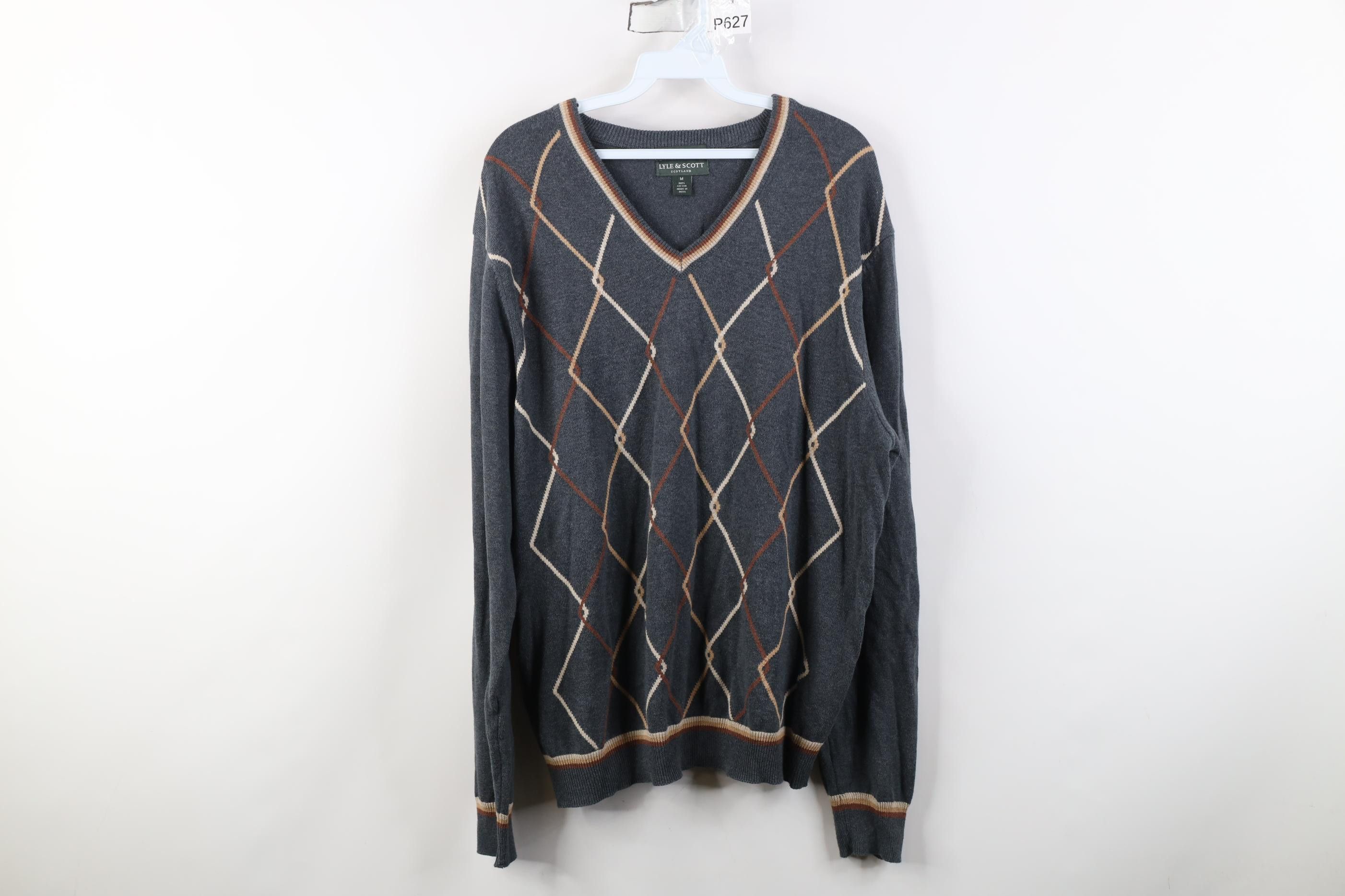 Vintage Vintage 90s Diamond Combed Cotton Knit Golf Sweater Gray Size US M / EU 48-50 / 2 - 1 Thumbnail