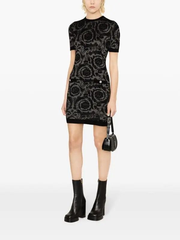 Versace o1y0226 Mini Dress in Black/Gray Size S / US 4 / IT 40 - 2 Thumbnail