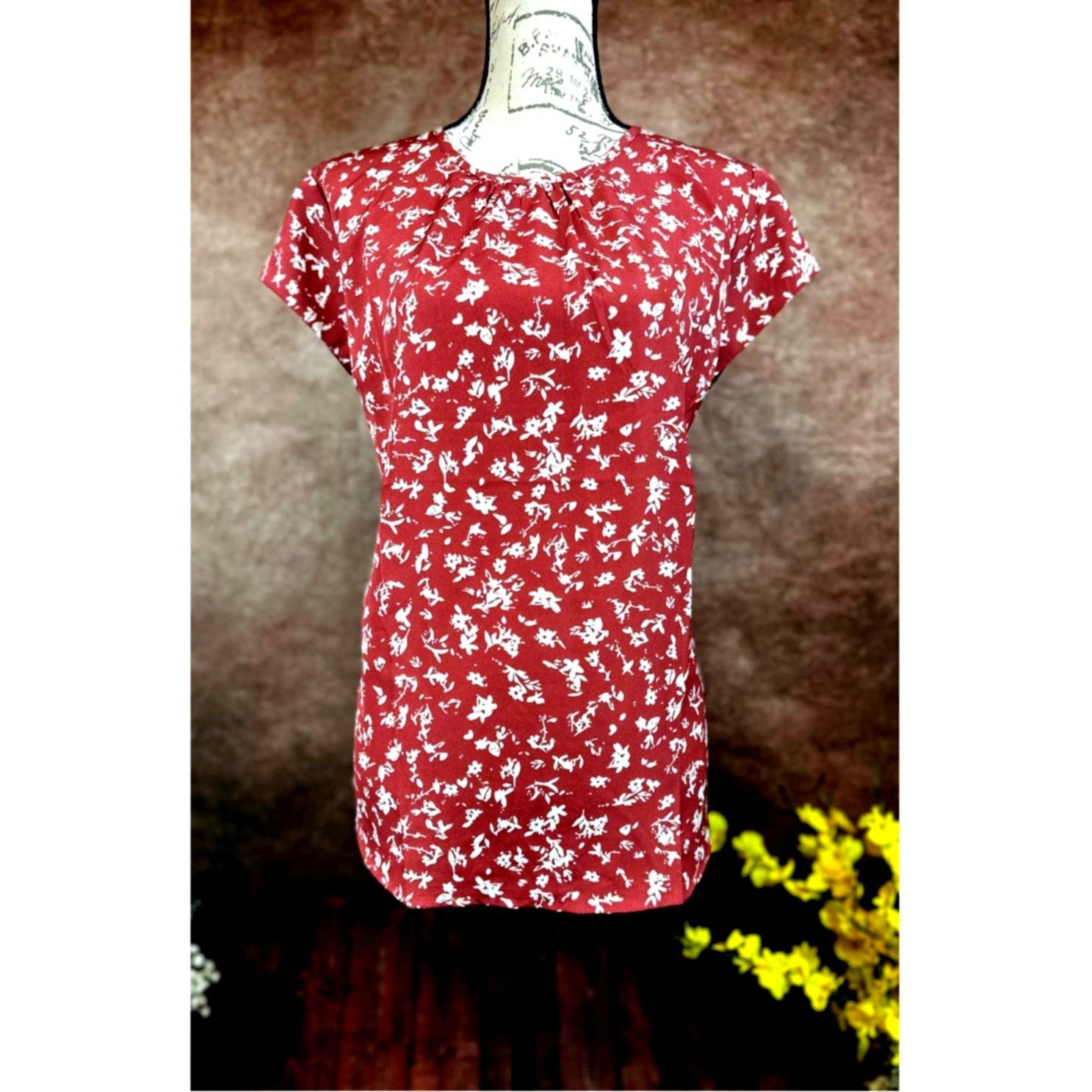 Other Monday Fun Kaden Pleated Cap Sleeve Blouse Rust/Cream L Size L / US 10 / IT 46 - 3 Thumbnail