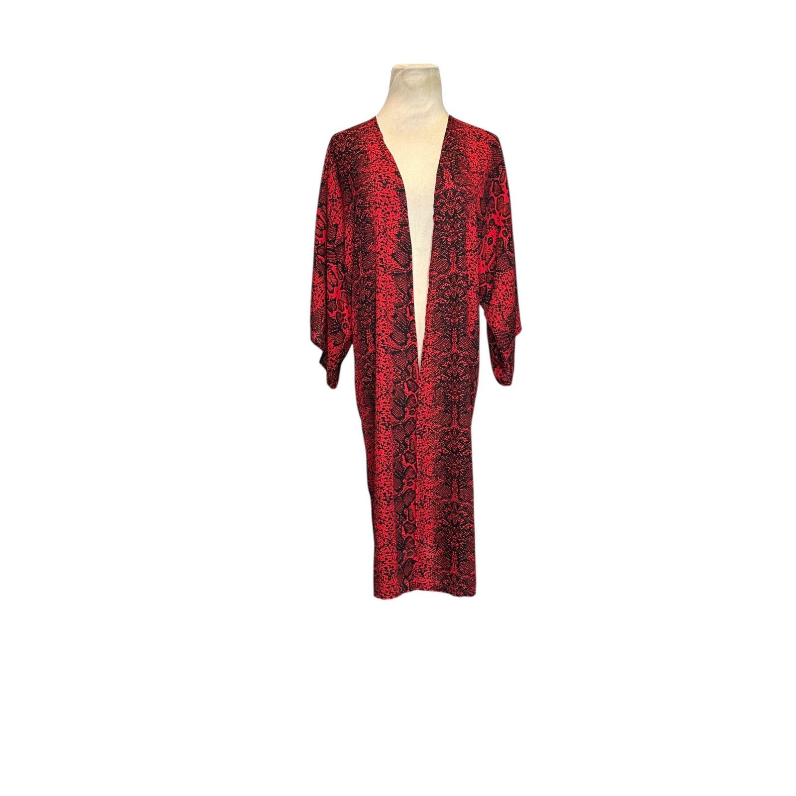 Boohoo Boohoo red black snake print open front long kimono size M/L Size L / US 10 / IT 46 - 12 Thumbnail