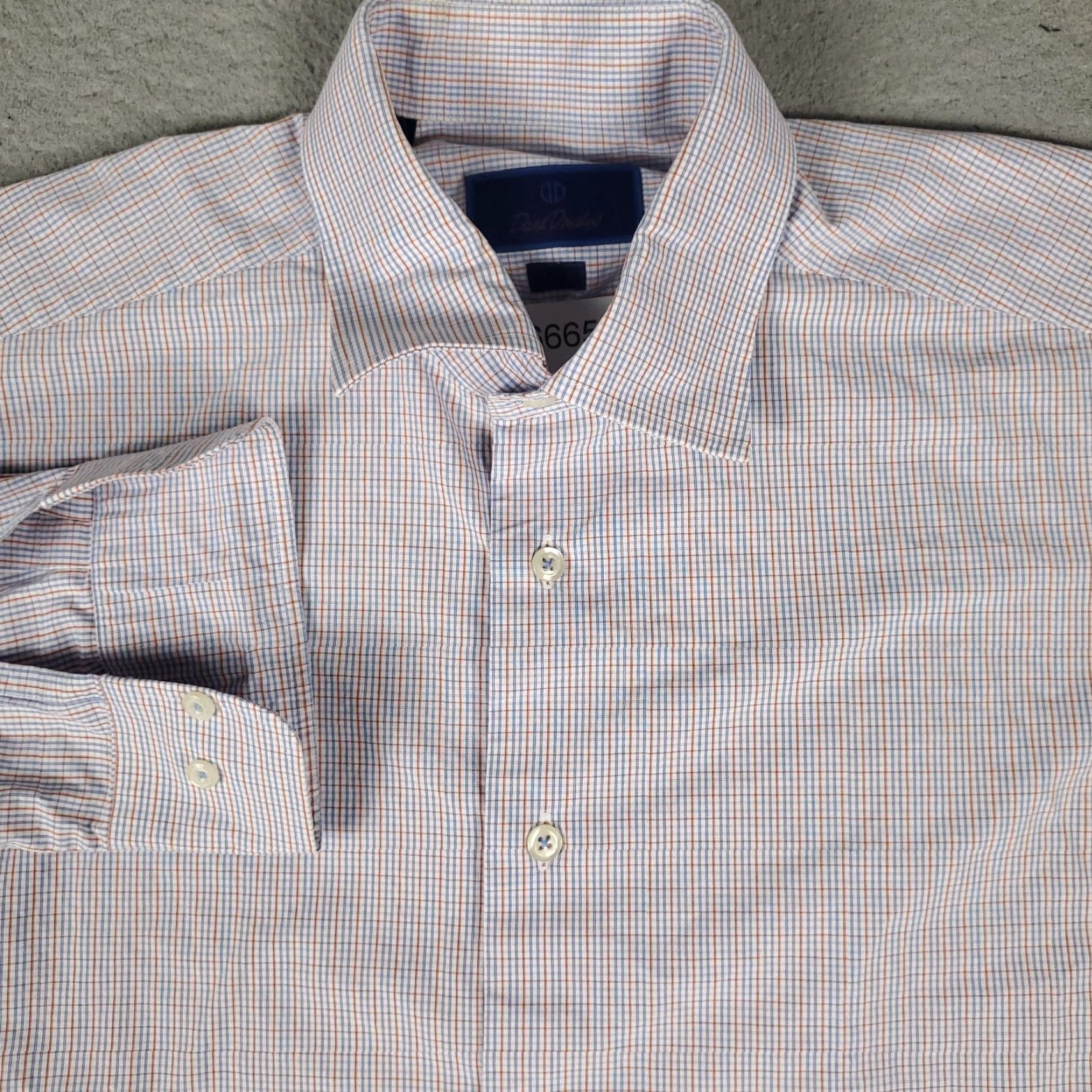 David Donahue David Donahue Shirt Mens 16.5 Blue Plaid Trim Fit Dress Button Up Long Sleeve Size 46R - 2 Thumbnail