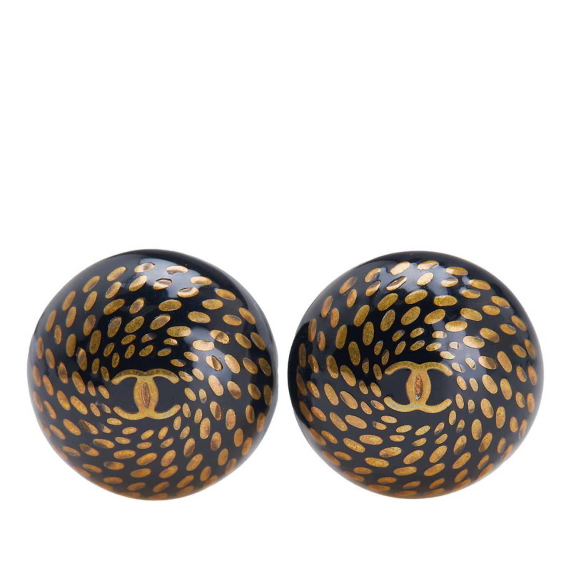 Chanel Chanel Coco Mark Earrings, Gold and Black Plated, Women's, CHANEL Size ONE SIZE - 1 Thumbnail