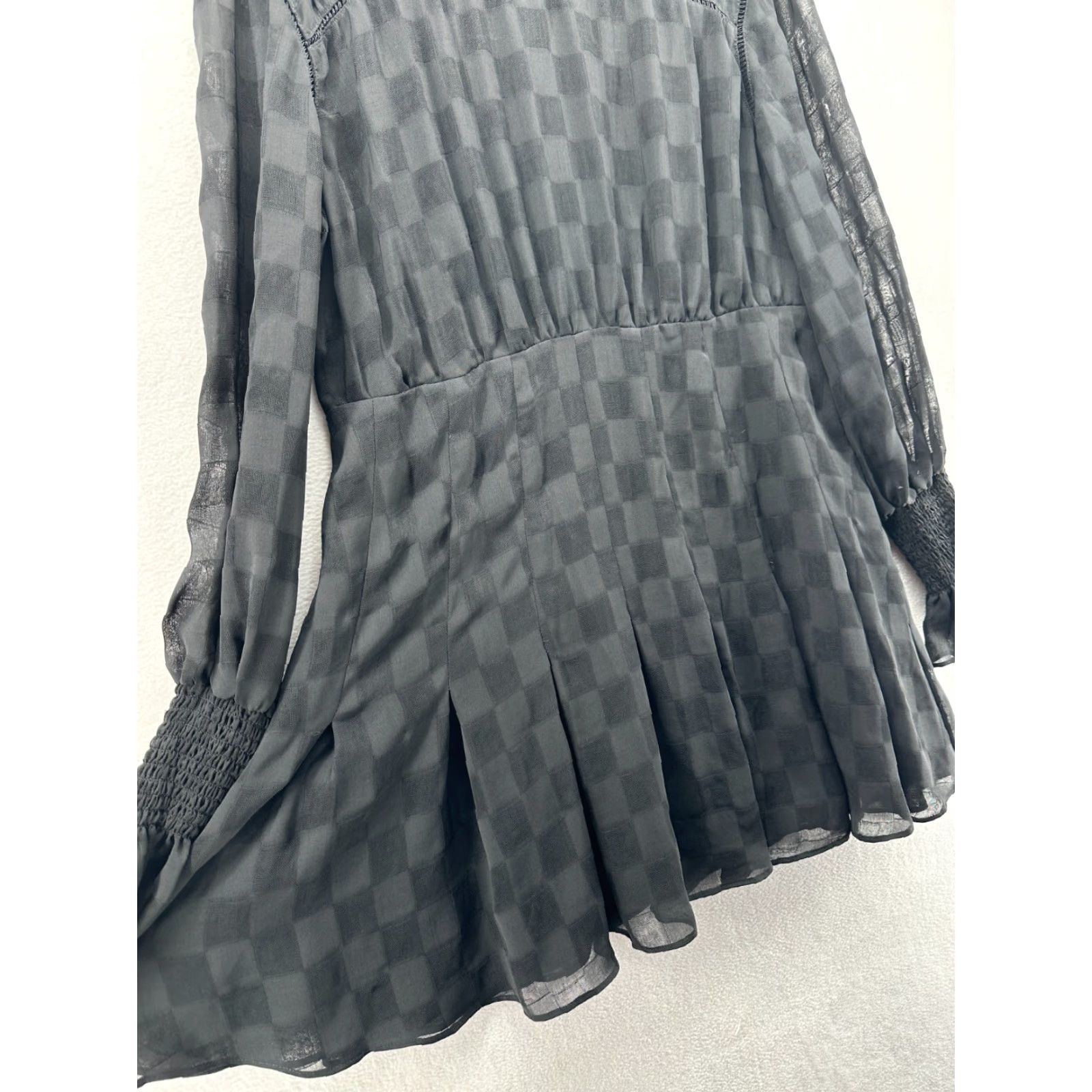 Vintage Stevie May Nuance Mini Dress Black Women's 2XL Check Long Sleeve Back Zip Dress Size XXL / US 16-18 / IT 52-54 - 5 Thumbnail