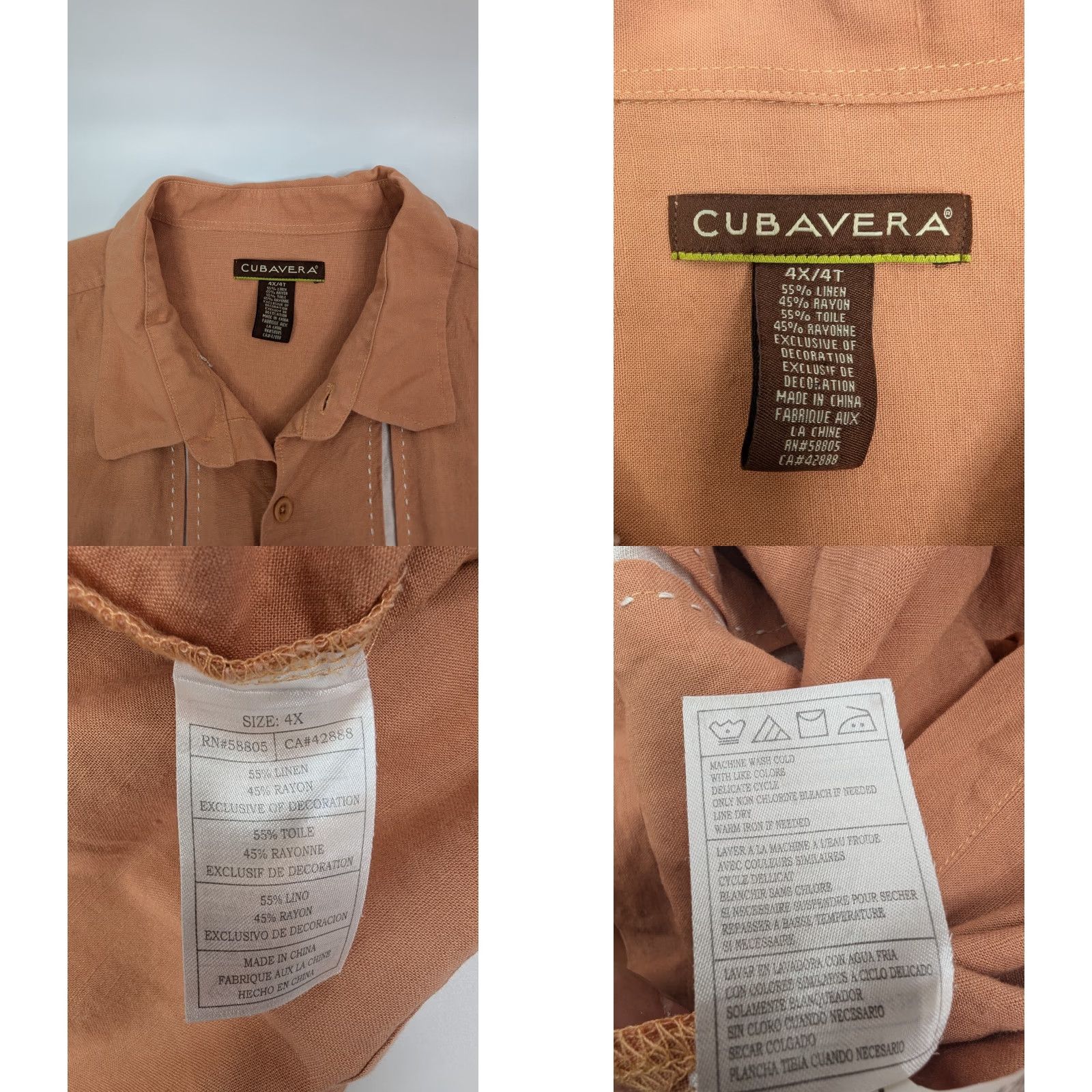Cubavera Cubavera Button-Up Shirt Cubavera Men's 4X Orange Striped Panel Linen Rayon Short Sleeve Aloha Casual Comfort Shirt Mens Size US XXL / EU 58 / 5 - 8 Thumbnail