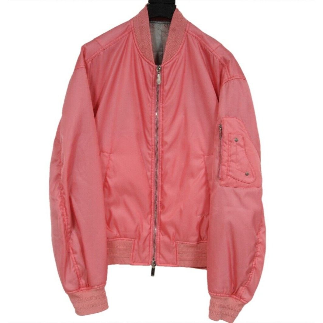 Saddle Bomber Jacket Pink Nylon Logo Double Zipper
