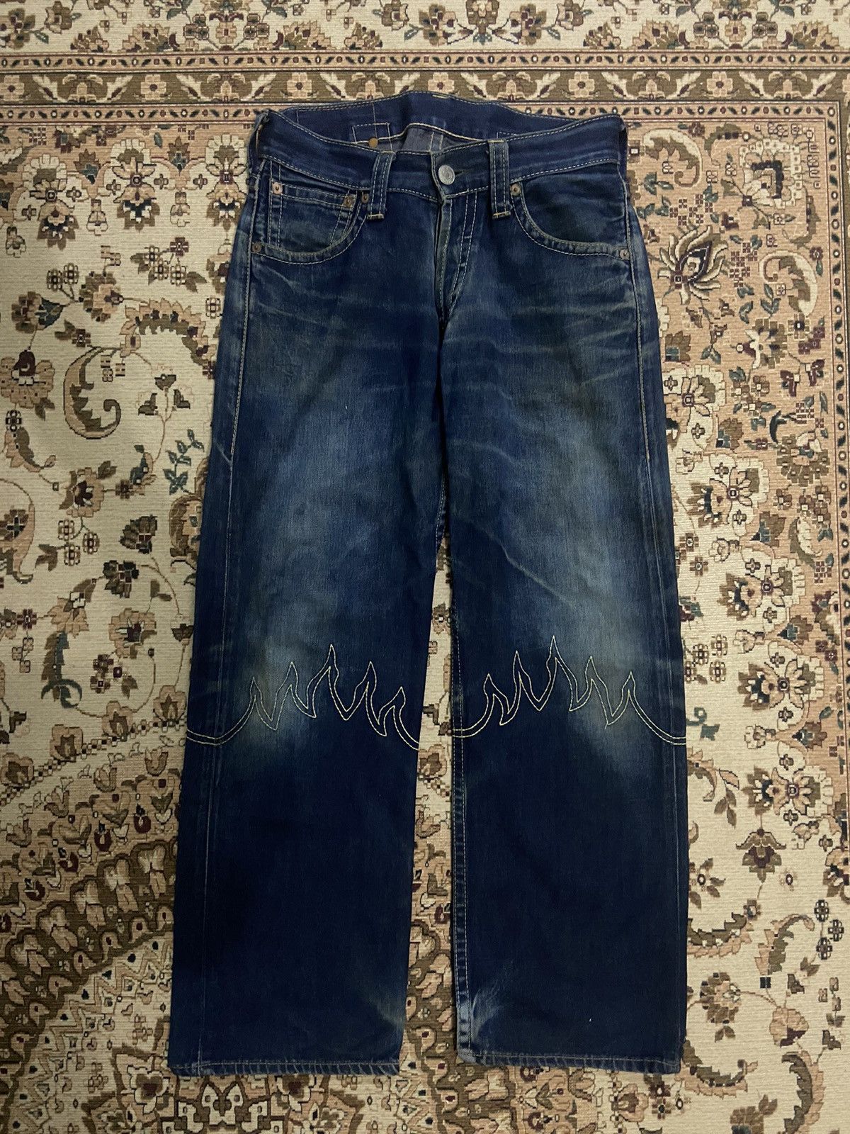 Levi's 2000’s Levis 902 Flame Embroidery Buckle Back Strut Denim Size US 32 / EU 48 - 2 Thumbnail