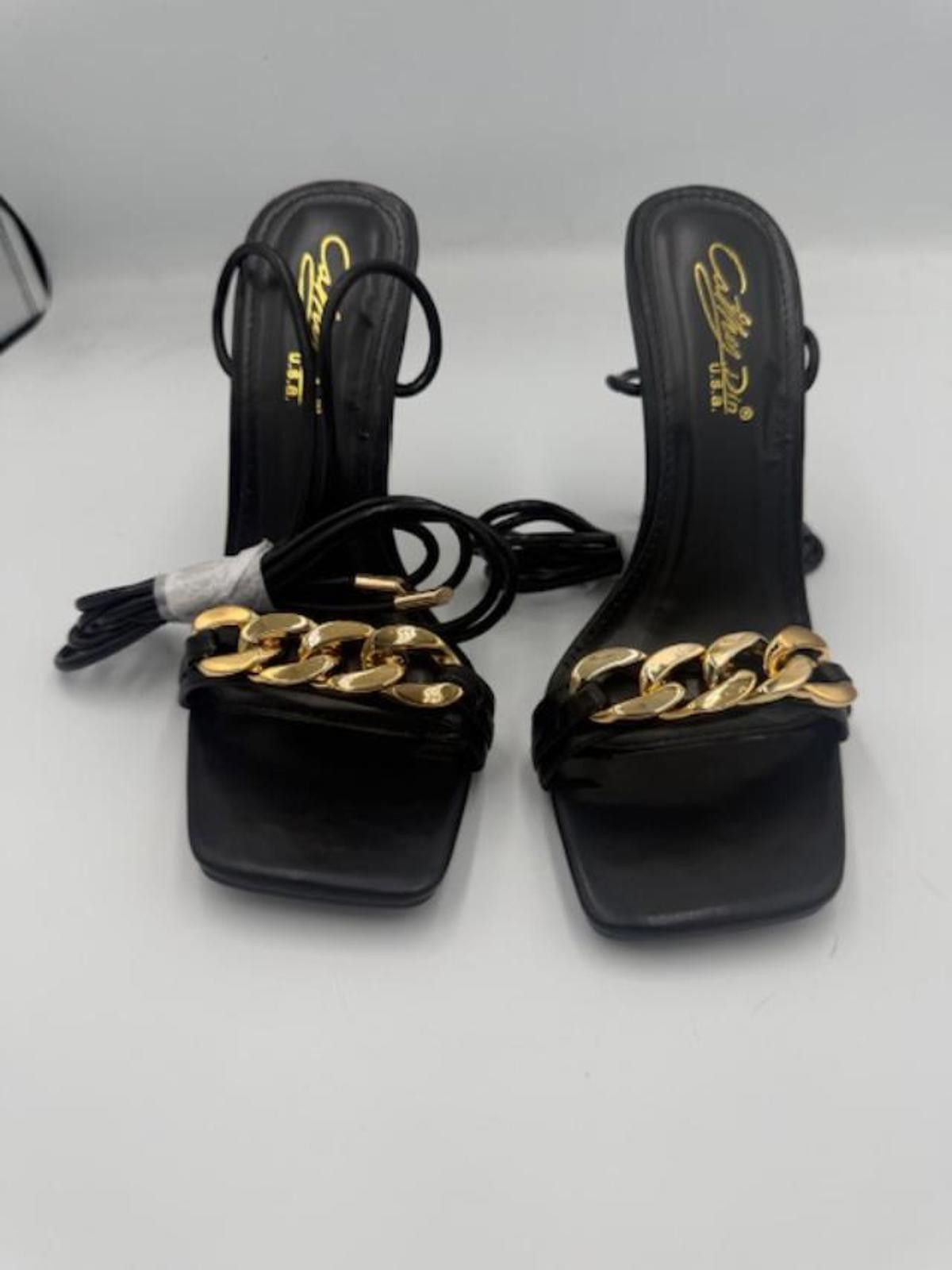 Other Cathy Din Adrina Black/Gold Chain Lace-Up Hi-Heel Sandal Sz7 Size US 7 / IT 37 - 4 Thumbnail