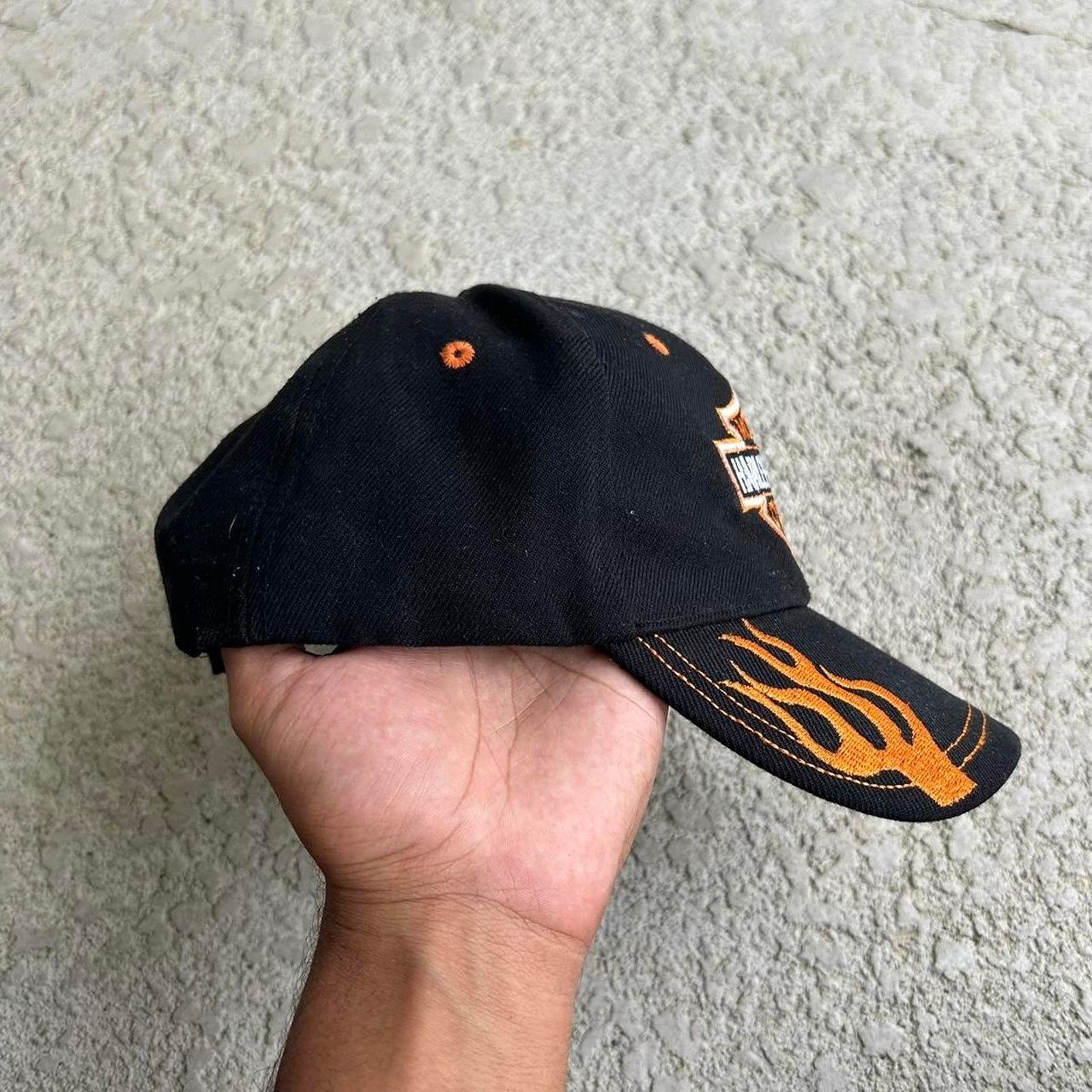 Harley Davidson × Vintage 90s Harley Davidson Flames Snapback Black Baseball Cap Hat. Size ONE SIZE - 3 Thumbnail
