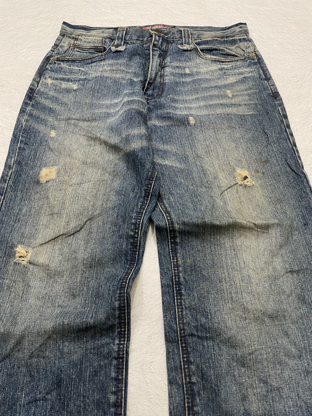 Japanese Brand 2000s Rubber Soul Distressed Denim Stonewash Y2K Size US 34 / EU 50 - 3 Thumbnail