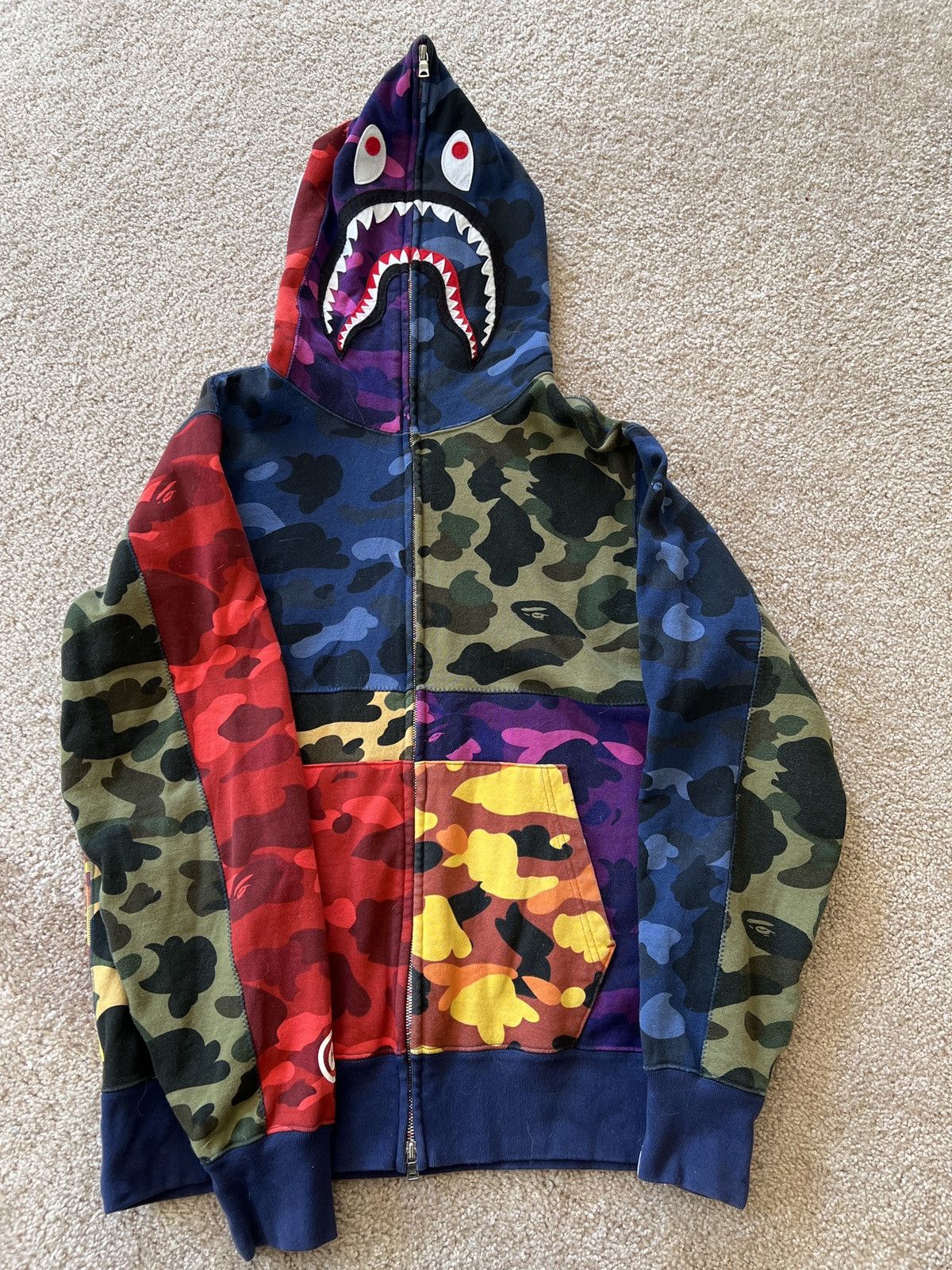 image of Bape Mix Camo Crazy Shark Full Zip Hoodie, Men's (Size XL)