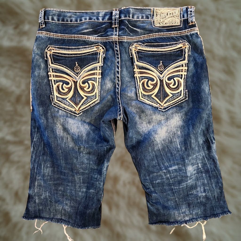 Affliction Affliction Y2K Denim Shorts Mens 36 Cut Off Embroidered Flap Pockets Copper Size US 36 / EU 52 - 1 Thumbnail