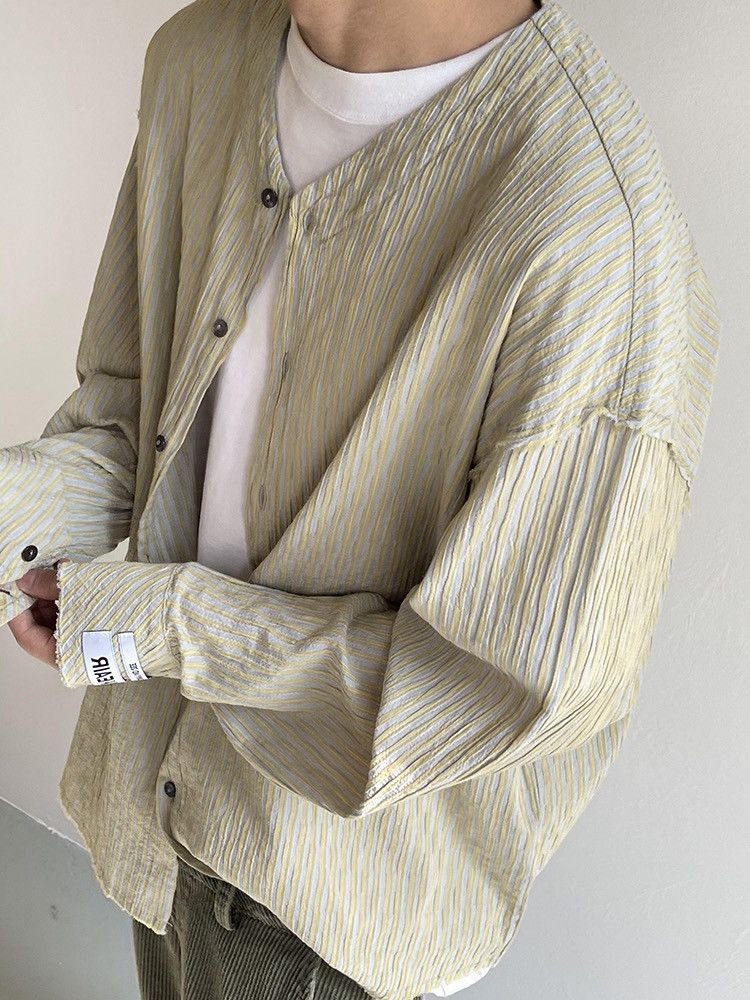 Japanese Brand × Vintage Retro fashion y2k distressed frayed crinkle pinstripe shirt Size US M / EU 48-50 / 2 - 3 Thumbnail