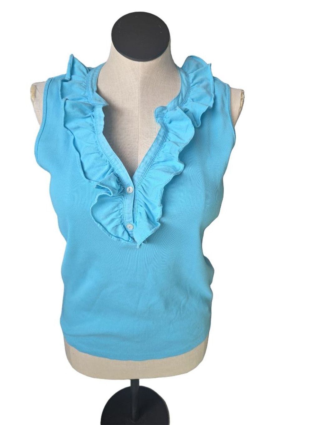 Lauren Ralph Lauren Women's Lauren Ralph Lauren Blue Ruffled Ribbed Tank Top XL Size XL / US 12-14 / IT 48-50 - 1 Thumbnail