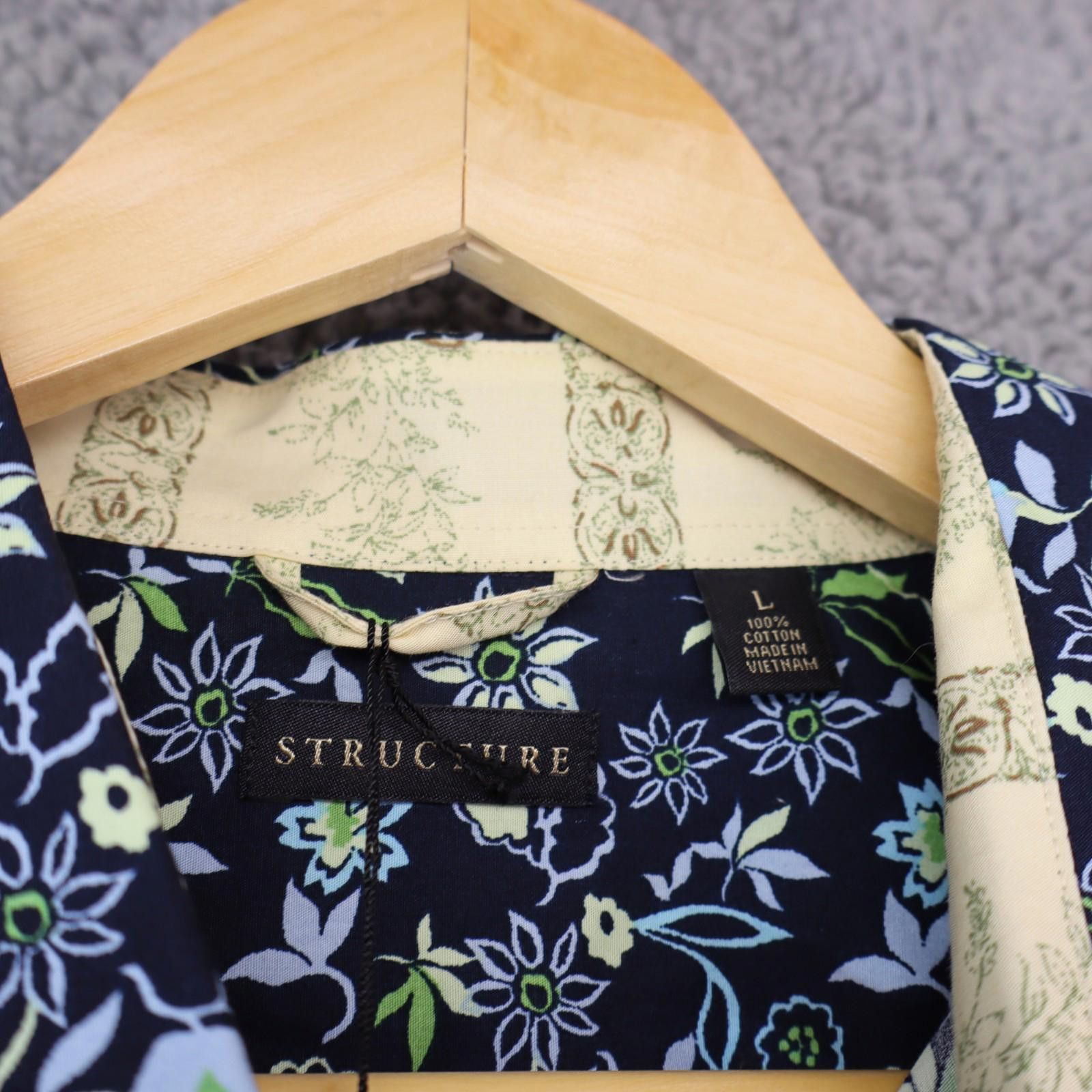 Structure Structure Button Shirt Men Large Blue Floral Pattern Vtg NWT Size US L / EU 52-54 / 3 - 3 Thumbnail