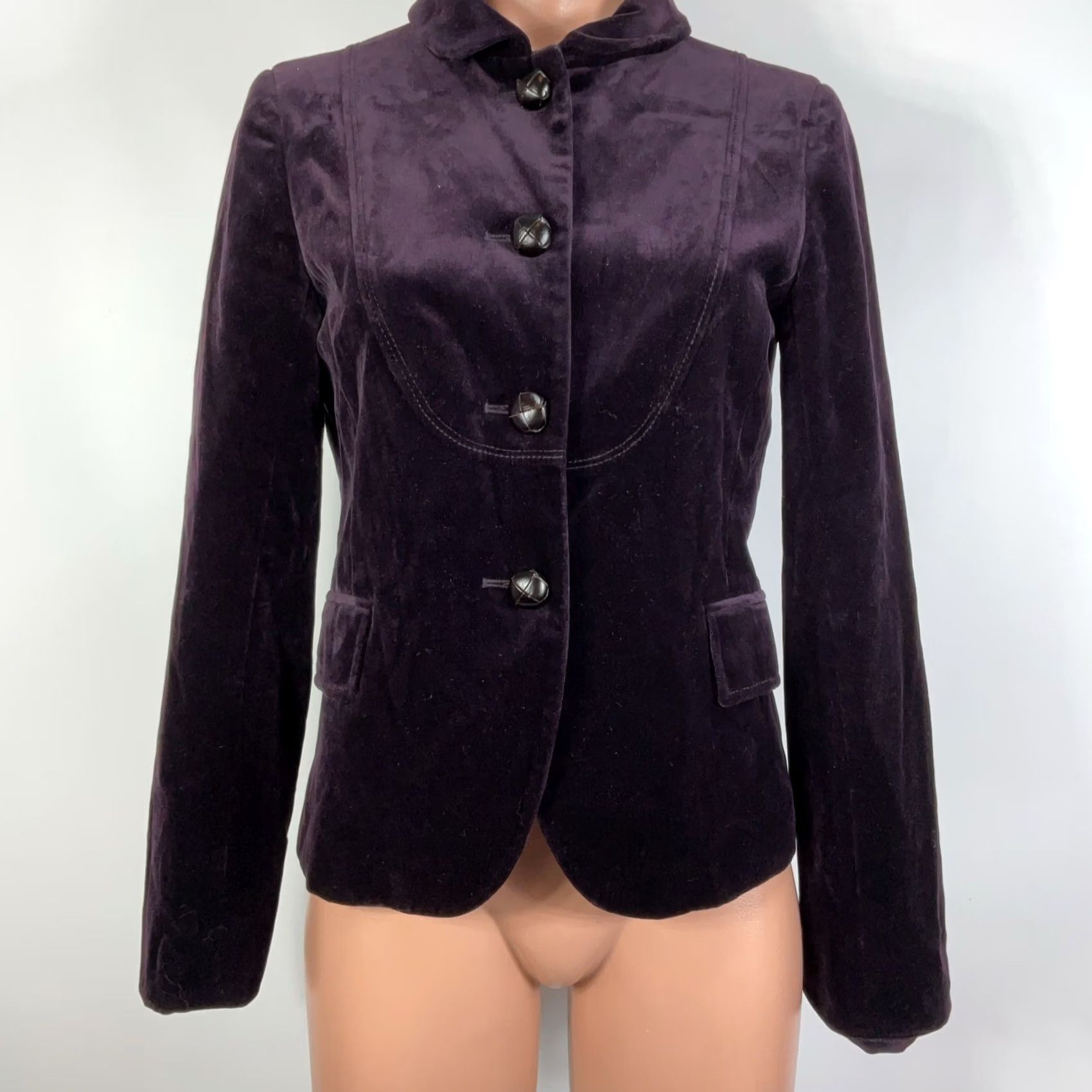 J.Crew J.CREW Blazer Womens 4 Purple Velvet Ed en Peplum Short Jacket Button Lined Pockets 80s 90s City Retro Glam Size S / US 4 / IT 40 - 5 Thumbnail