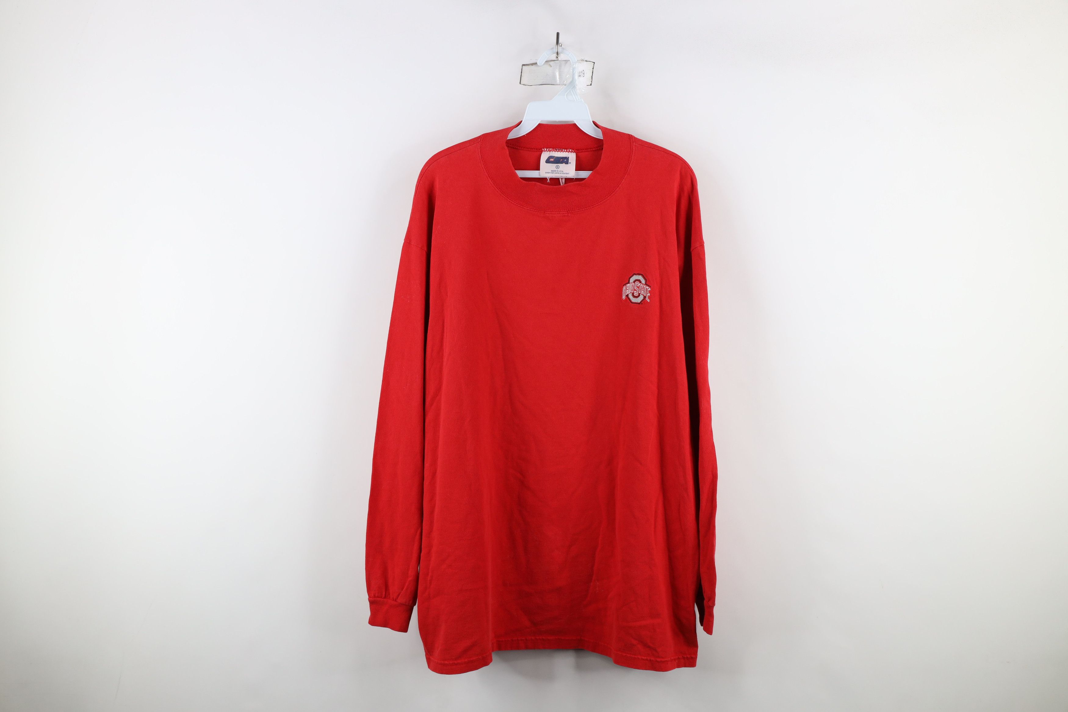 Vintage Vintage 90s Ohio State University Mock Neck T-Shirt Red USA Size US XL / EU 56 / 4 - 1 Thumbnail