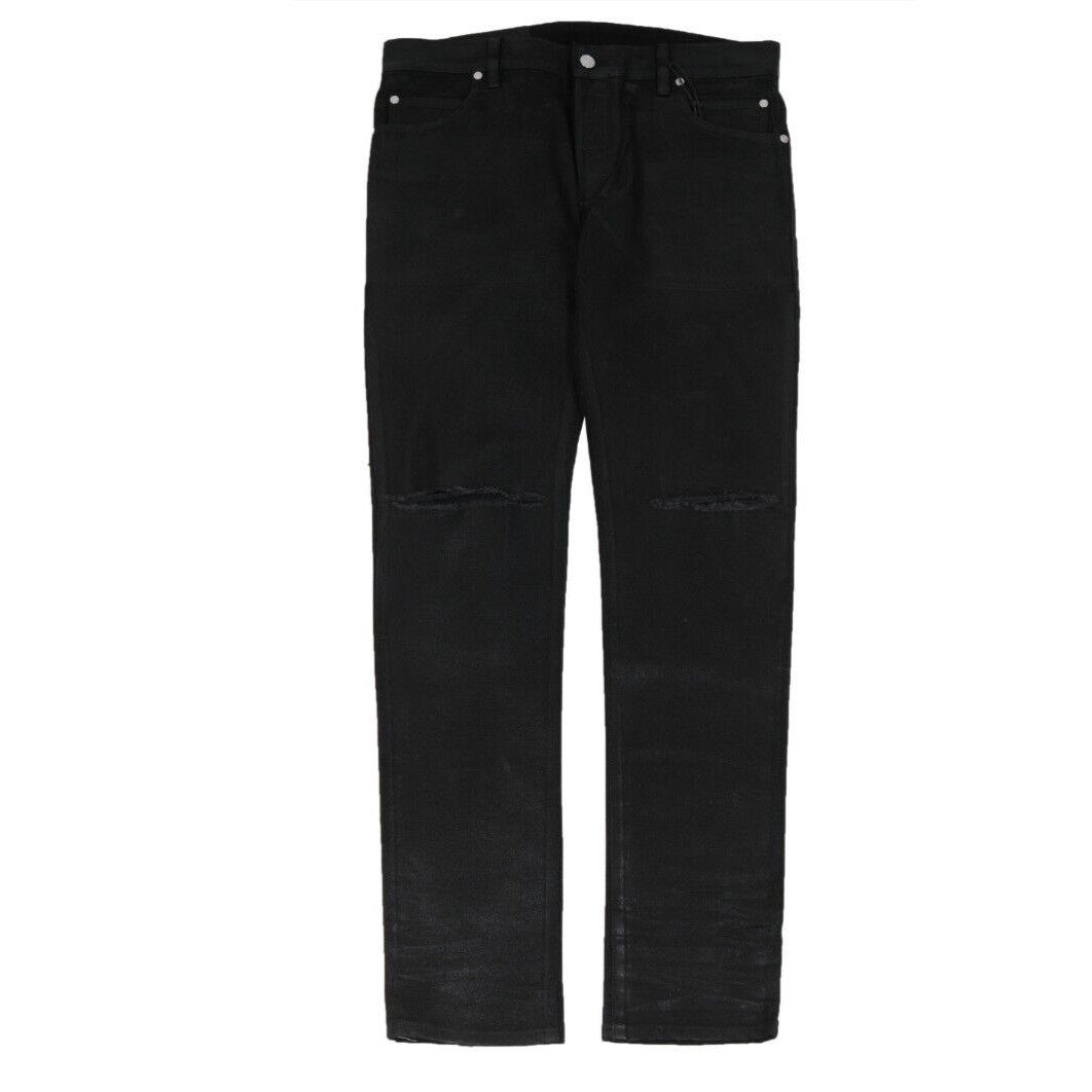 Balmain Waxed Jeans Black Slim Knee Slashed Distressed Size US 33 - 1 Thumbnail