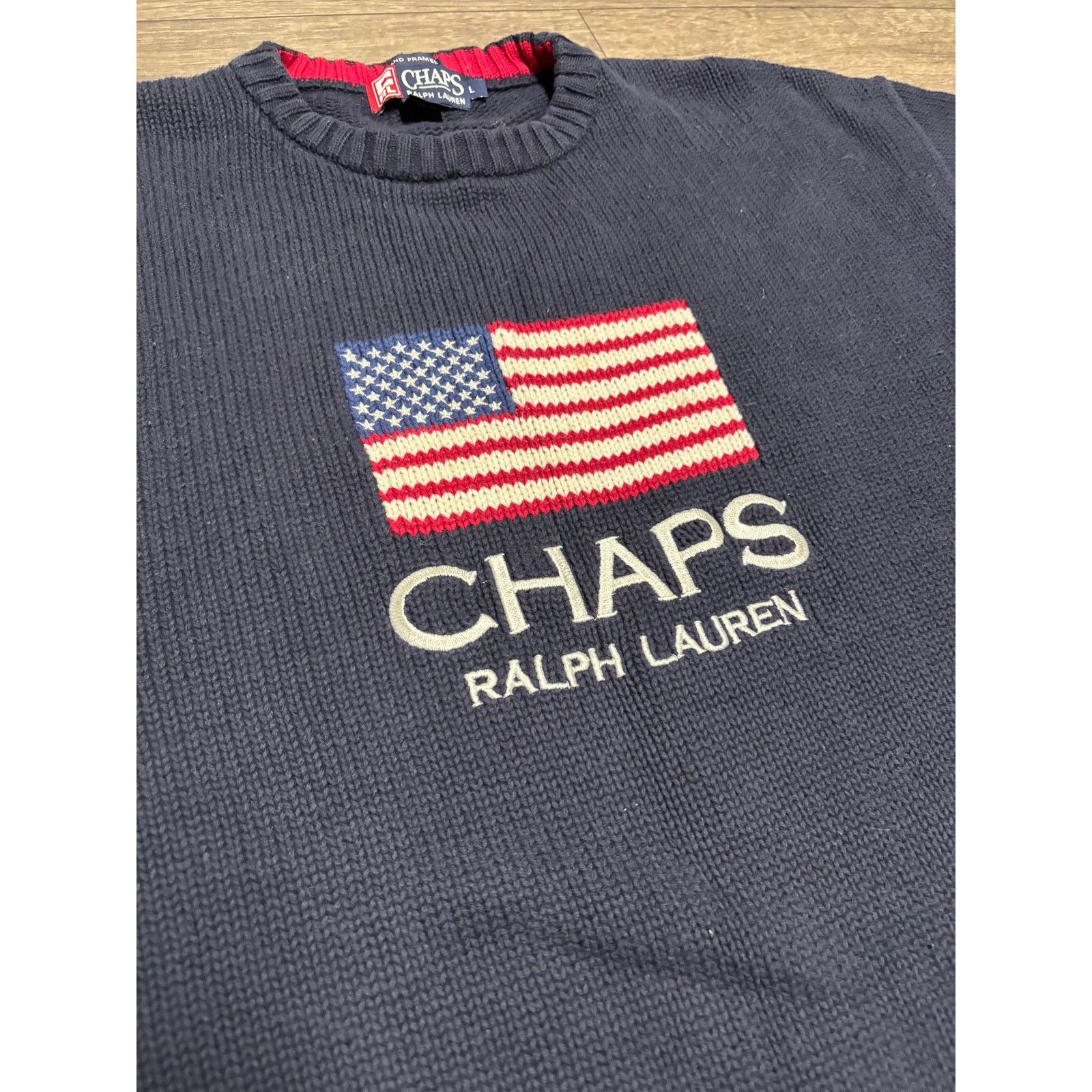 Chaps Ralph Lauren × Vintage Vintage Chaps Ralph Lauren USA Flag Sweater Blue Sz L Size US L / EU 52-54 / 3 - 2 Thumbnail