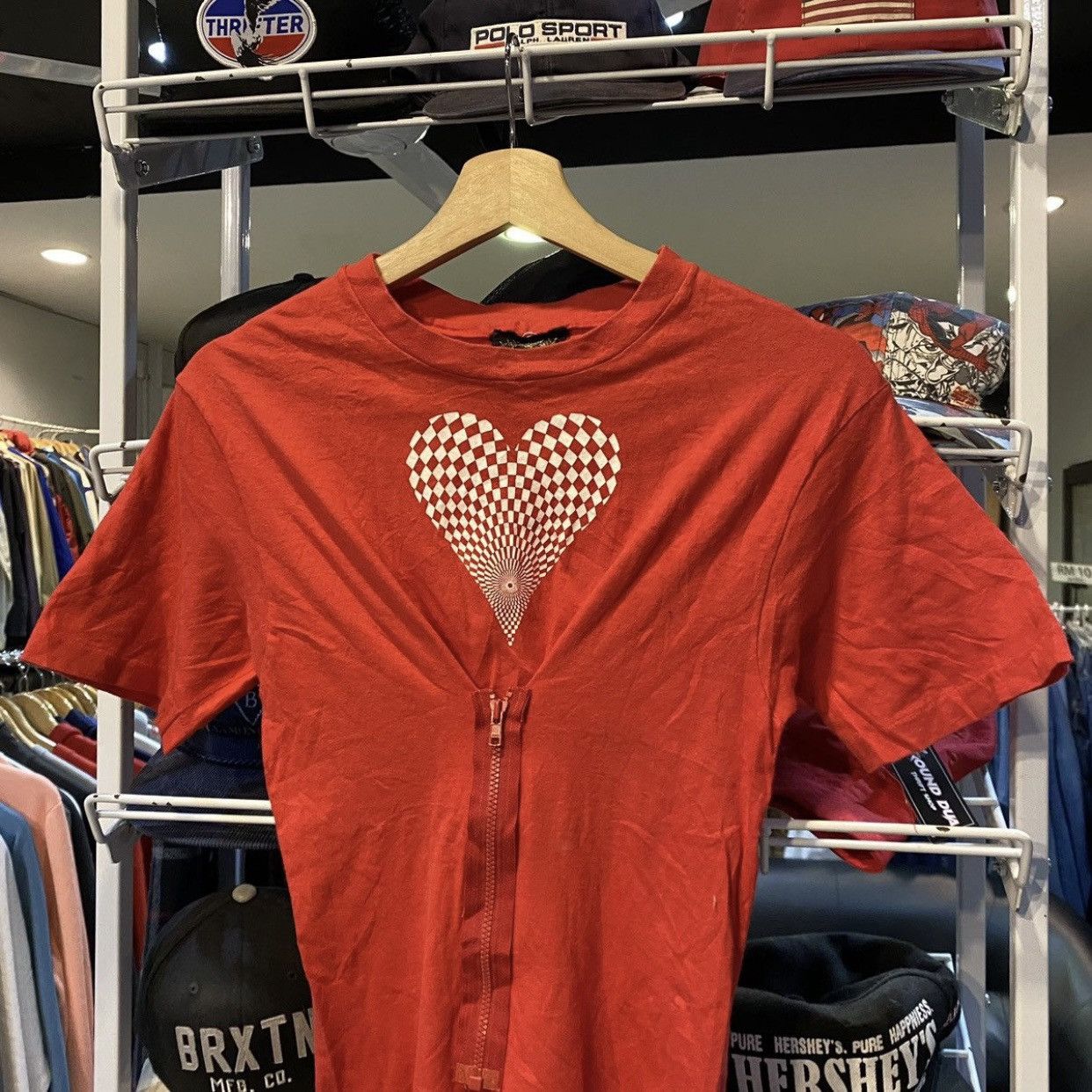 Seditionaries Red & White Checkered Optical Illusion Heart Zip Tee Size US S / EU 44-46 / 1 - 5 Thumbnail