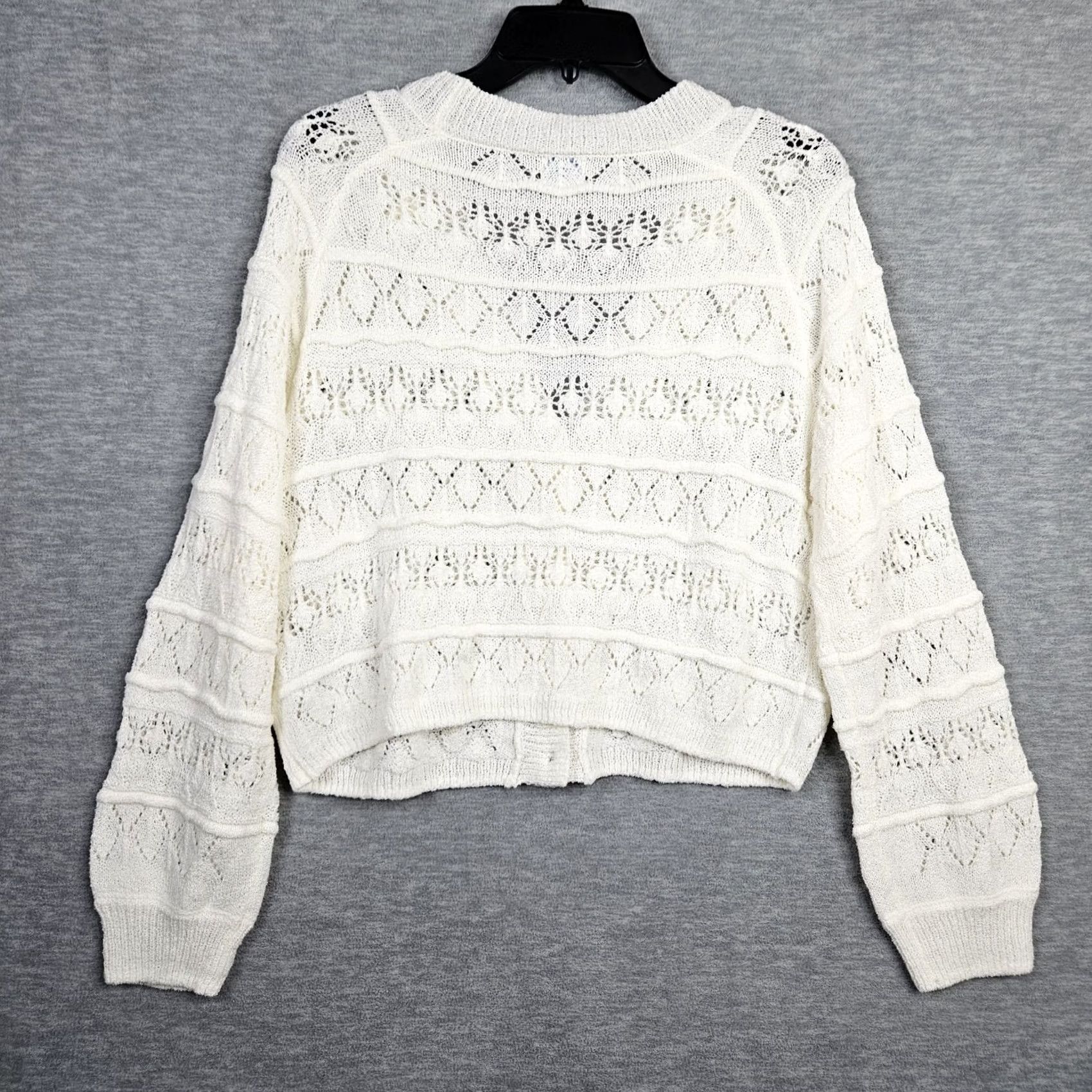 Vintage Blue Rain Cardigan Women's M White Cropped Long Sleeve Knit V-Neck Button All Seasons Modern Size M / US 6-8 / IT 42-44 - 2 Thumbnail