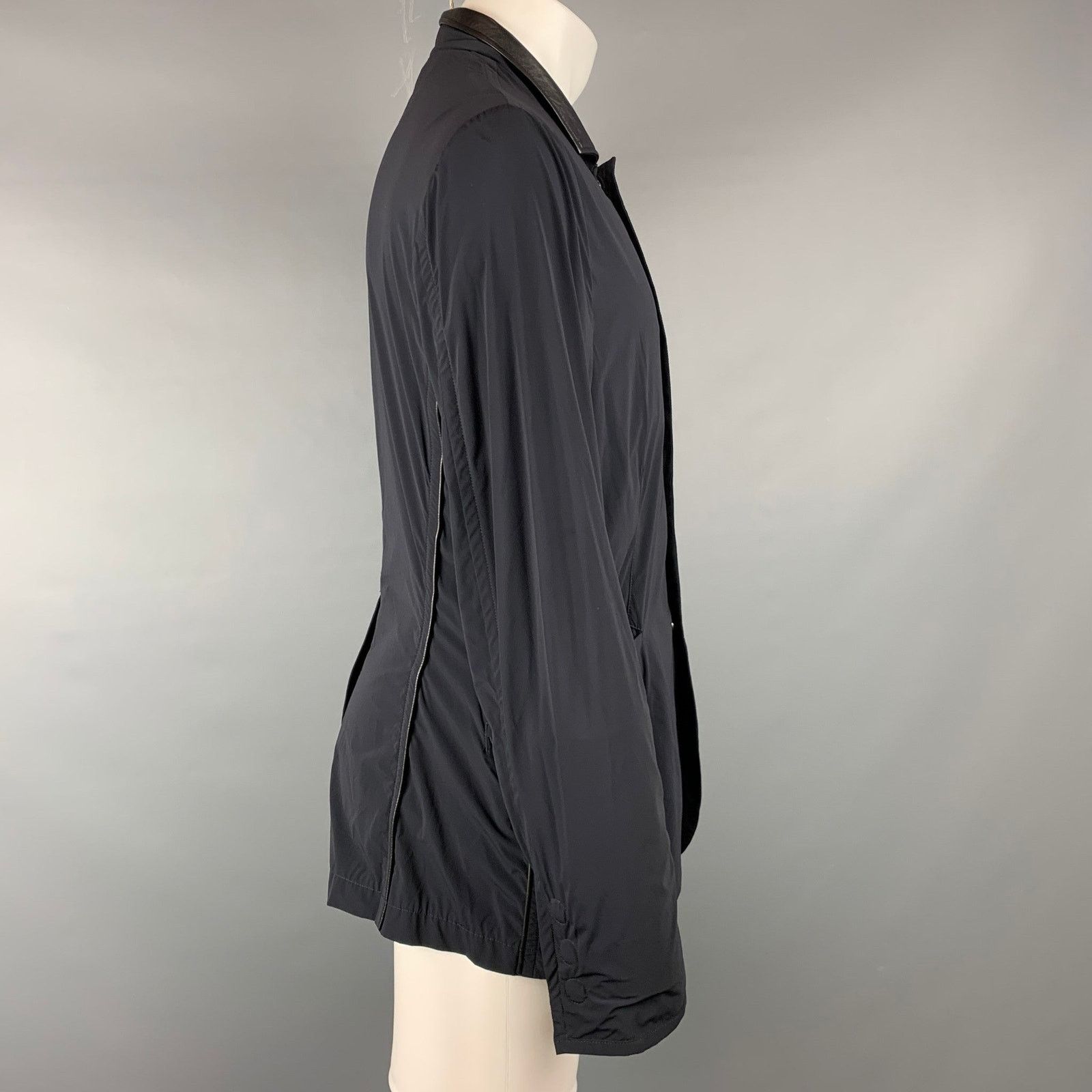 Giorgio Armani GIORGIO ARMANI Navy Nylon Blend Snaps Lightweight Jacket Size US L / EU 52-54 / 3 - 3 Thumbnail