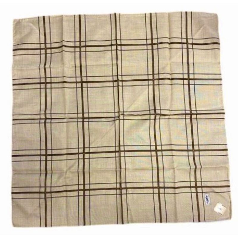 Yves Saint Laurent YSL Yves Saint Laurent Pocket Square Scarf Beige Plaid Size ONE SIZE - 3 Thumbnail