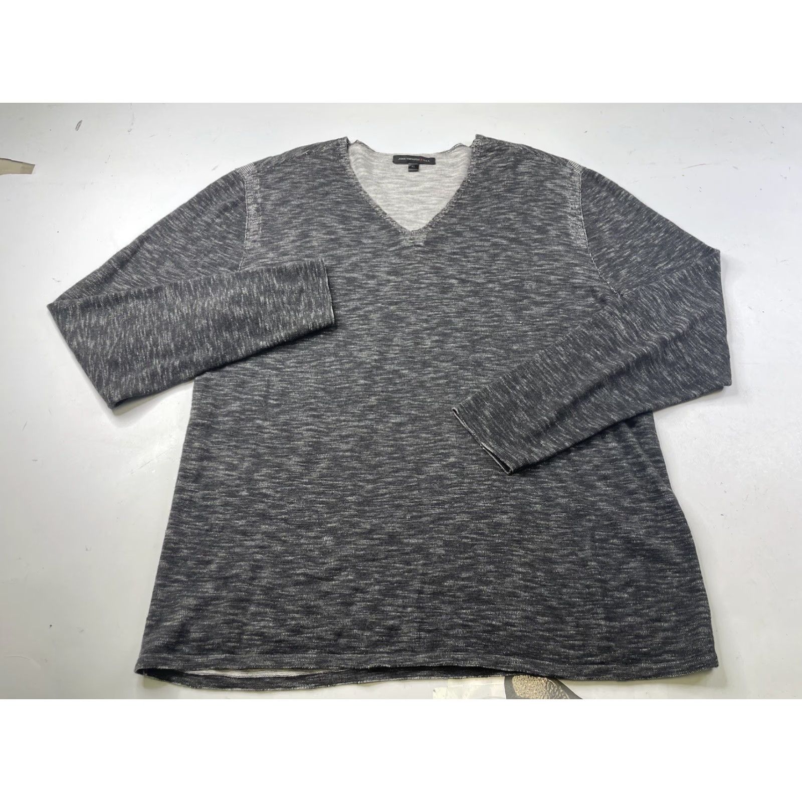John Varvatos John Varvatos Sweater Knit V-Neck Gray Heathered Cotton Slim Pullover XL Men Casual Modern Size US XL / EU 56 / 4 - 2 Thumbnail