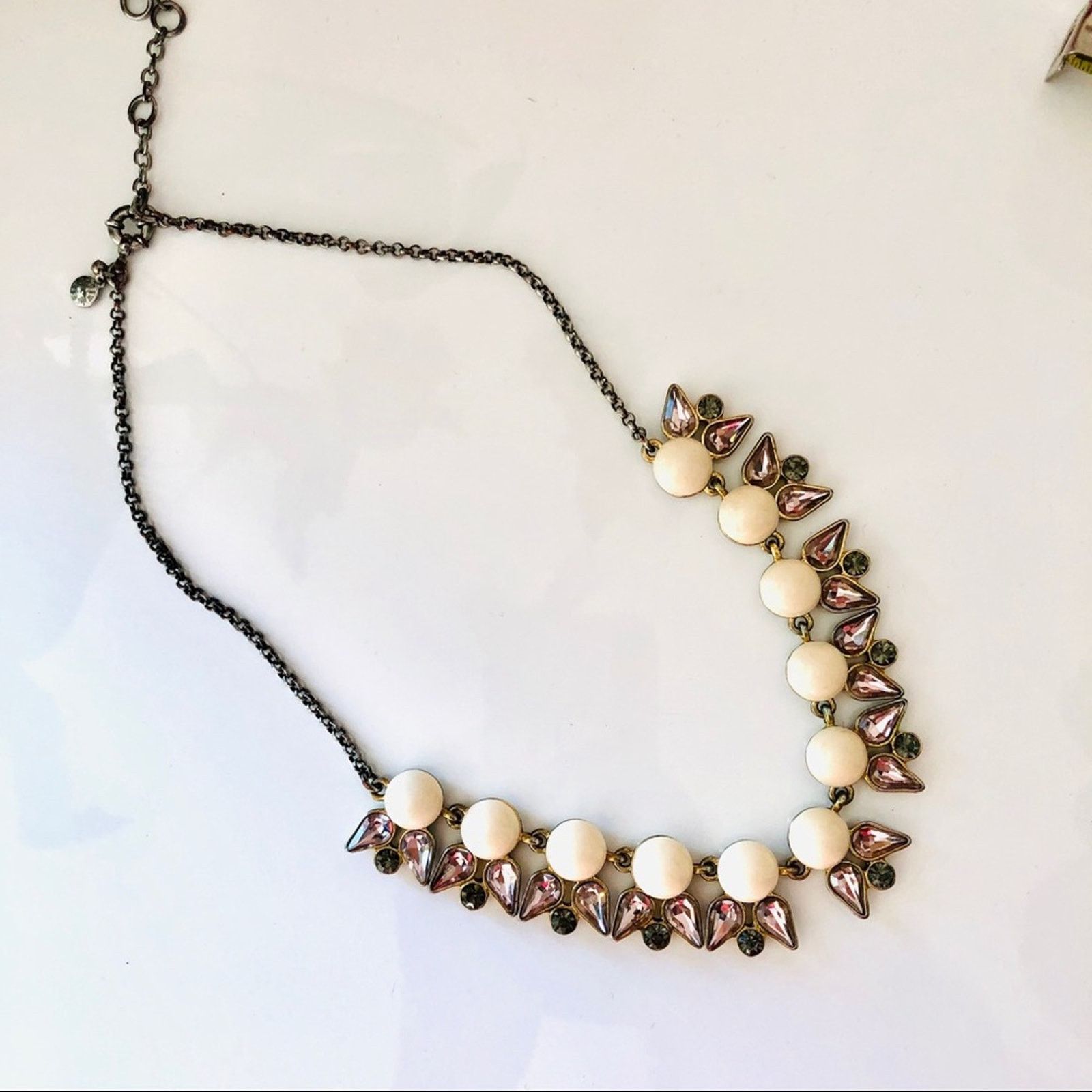 J.Crew J CREW Silver Jewel White Enamel Circle Statement Necklace Size ONE SIZE - 3 Thumbnail