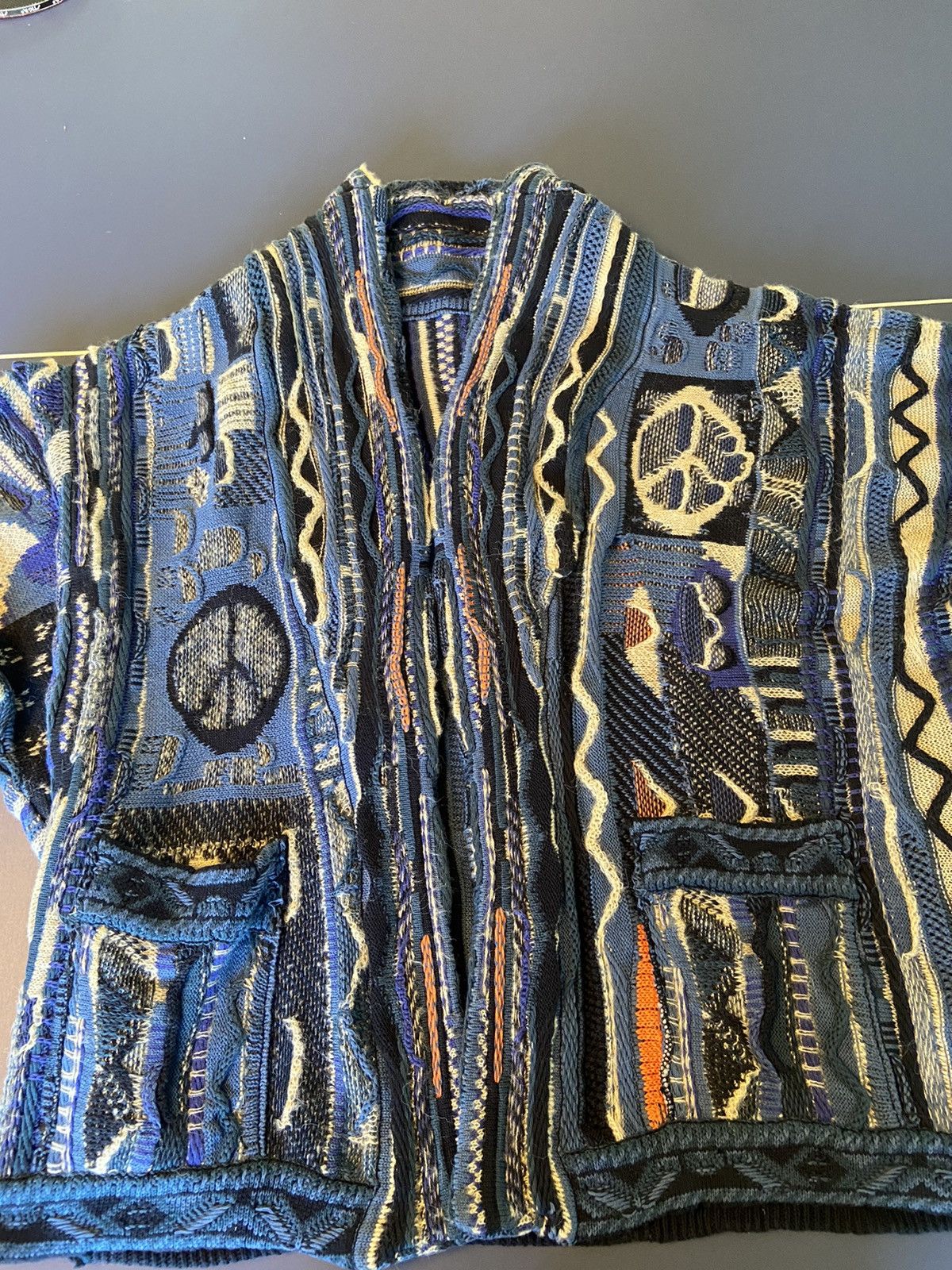 image of Kapital 7G Gaudy Cardigan (1 Oversized Fits Xl) in Blue, Men's