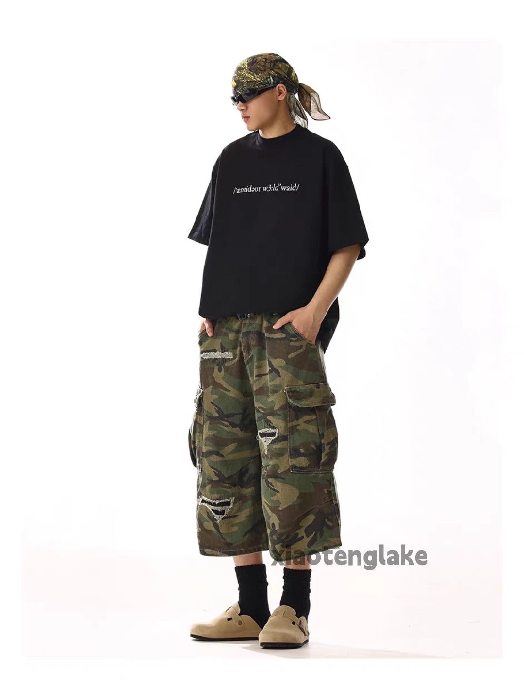 Designer × Japanese Brand × Vintage Unisex washed loose baggy hiphop cargo ripped shorts Size US 33 - 4 Thumbnail