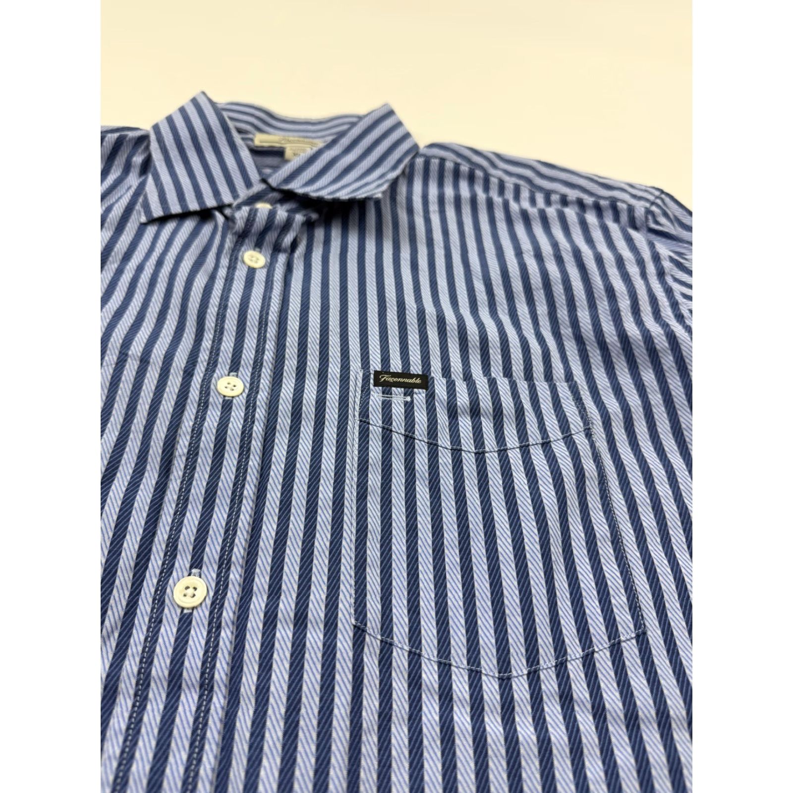 Faconnable Faconnable Shirt Mens XL Blue Stripe Long Sleeve Button Front Pocket Casual Size US XL / EU 56 / 4 - 3 Thumbnail