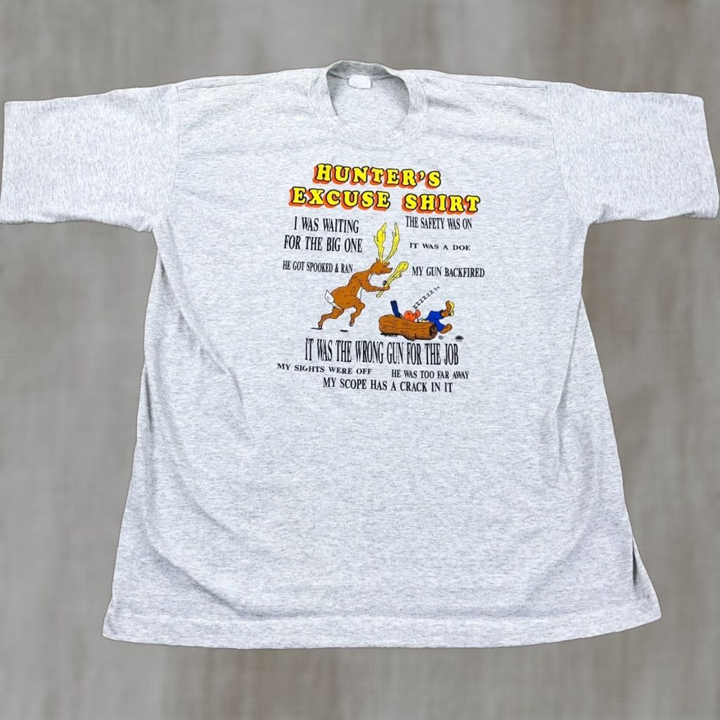 Vintage Vintage Hunter's Excuse Shirt Men Large Gray Tee 90s Single Stitch Joke Funny Size US L / EU 52-54 / 3 - 1 Thumbnail