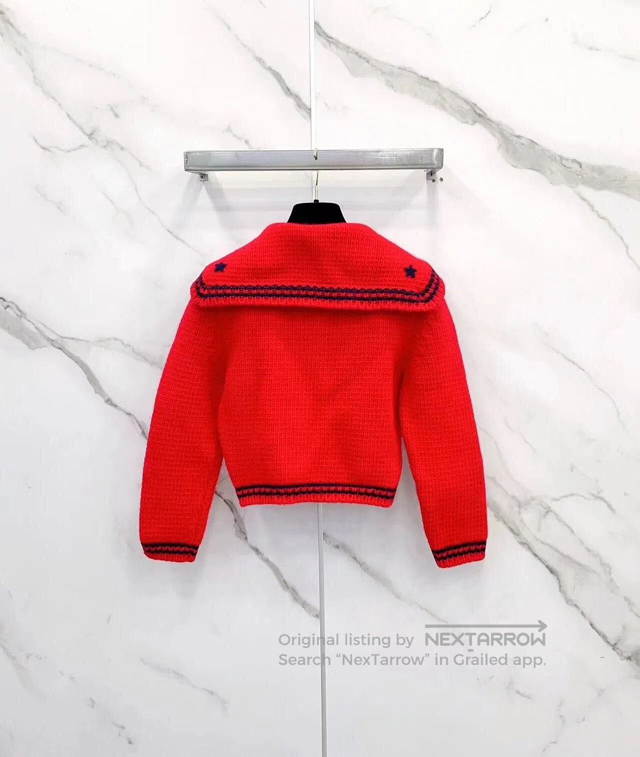 Miu Miu red short navy style knit cardigan. Size US S / EU 44-46 / 1 - 2 Thumbnail