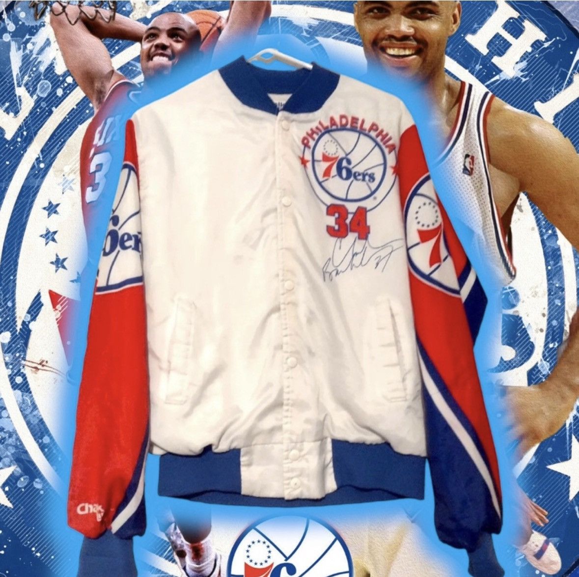 Chalk Line 💎ViNTaGe 💎 CHaLK LiNe PHiLaDeLPHia 76eRs 🏀 BaRKLeY JaCKet Size US M / EU 48-50 / 2 - 2 Thumbnail
