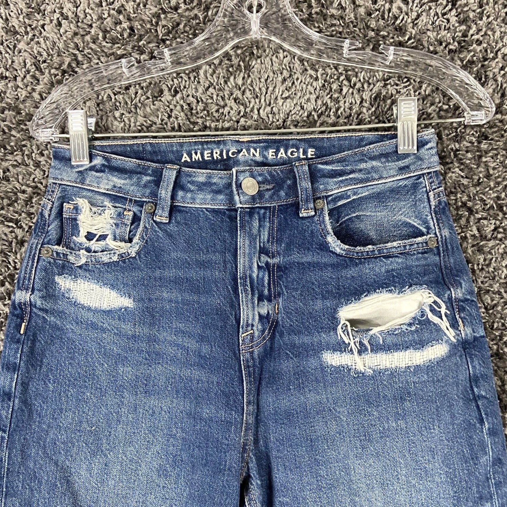 American Eagle Outfitters AMERICAN EAGLE Distressed Mom Jeans Women’s 0 Regular Blue Size 25" / US 0 / IT 36 - 4 Thumbnail