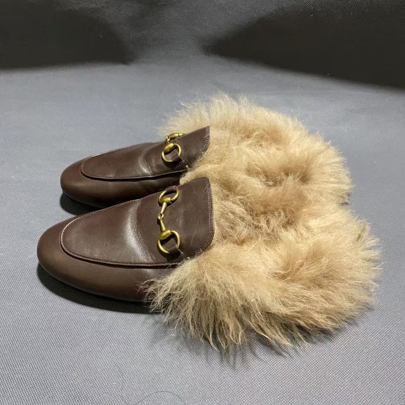 Gucci Gucci Princetown Brown Flat Mule with Fur 0079 Size US 5 / IT 35 - 1 Thumbnail