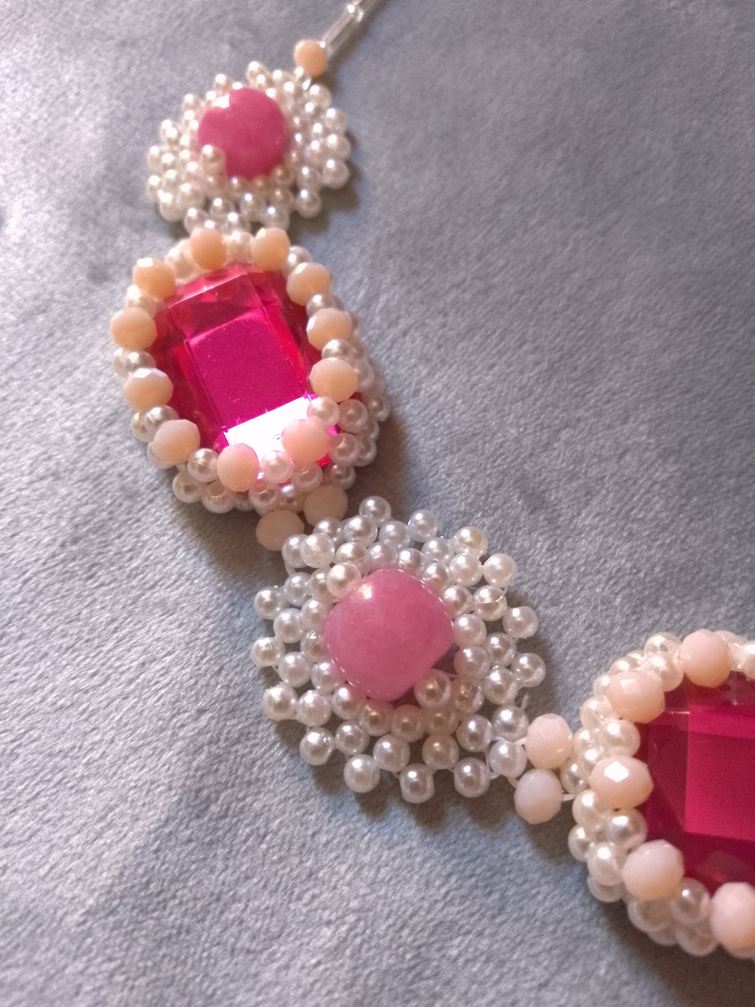 Handmade Beaded necklace pink Zircons & natural jade gemstones Size ONE SIZE - 6 Thumbnail