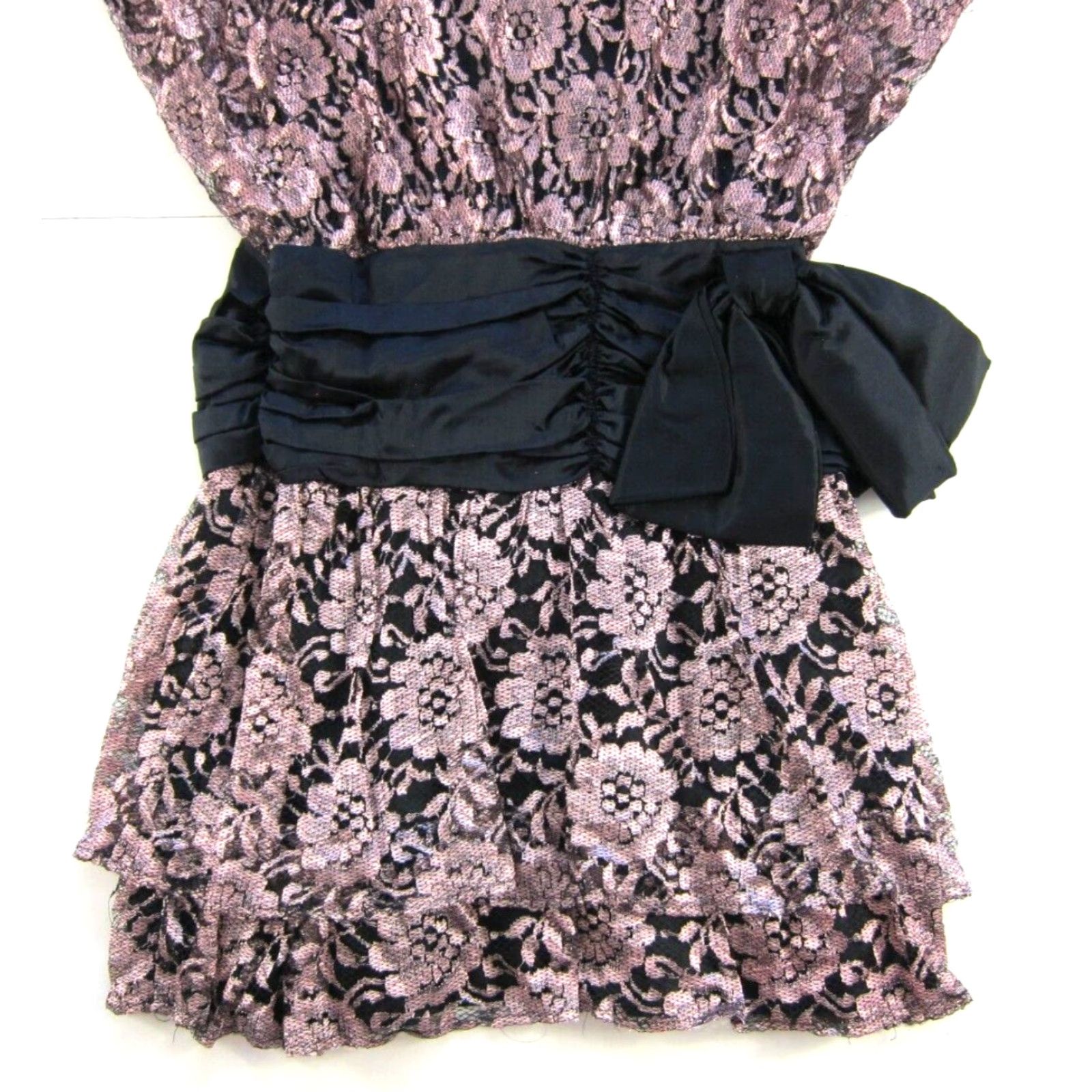 Pinko Vintage SENECA Pink Black Lace Bow Smock Dress Dress Pink SENECA Vintage 50s 60s 70s 80s Party Prom Knee Length Women Smocked Bow Lace Shirt Women Size S / US 4 / IT 40 - 8 Thumbnail