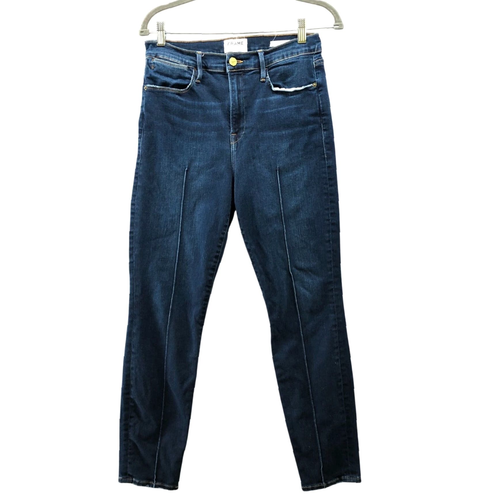 Frame Frame Le High Skinny Jean Womens 32 Pintuck Banneker Blue Ankle Stretch Denim Cotton Blend 5-Pocket Slim Jeans Modern Medium Blue 32W Womens Size 24" / US 00 / IT 34 - 2 Thumbnail