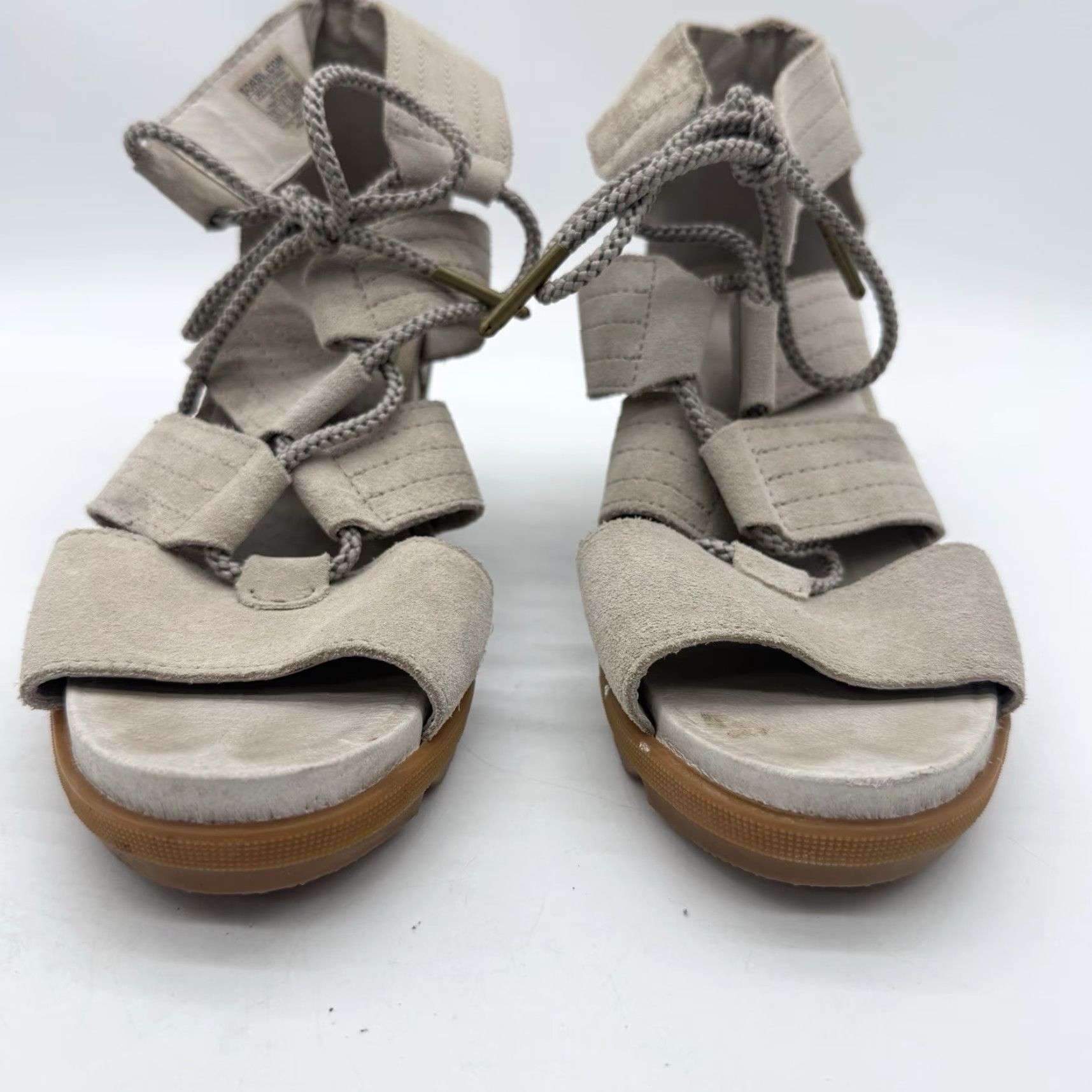 SOREL Sorel Joanie Open Toe Gladiator Sandal Womens 9.5 Beige Suede Lace Up Wedge Shoes Size US 10 / IT 40 - 6 Thumbnail