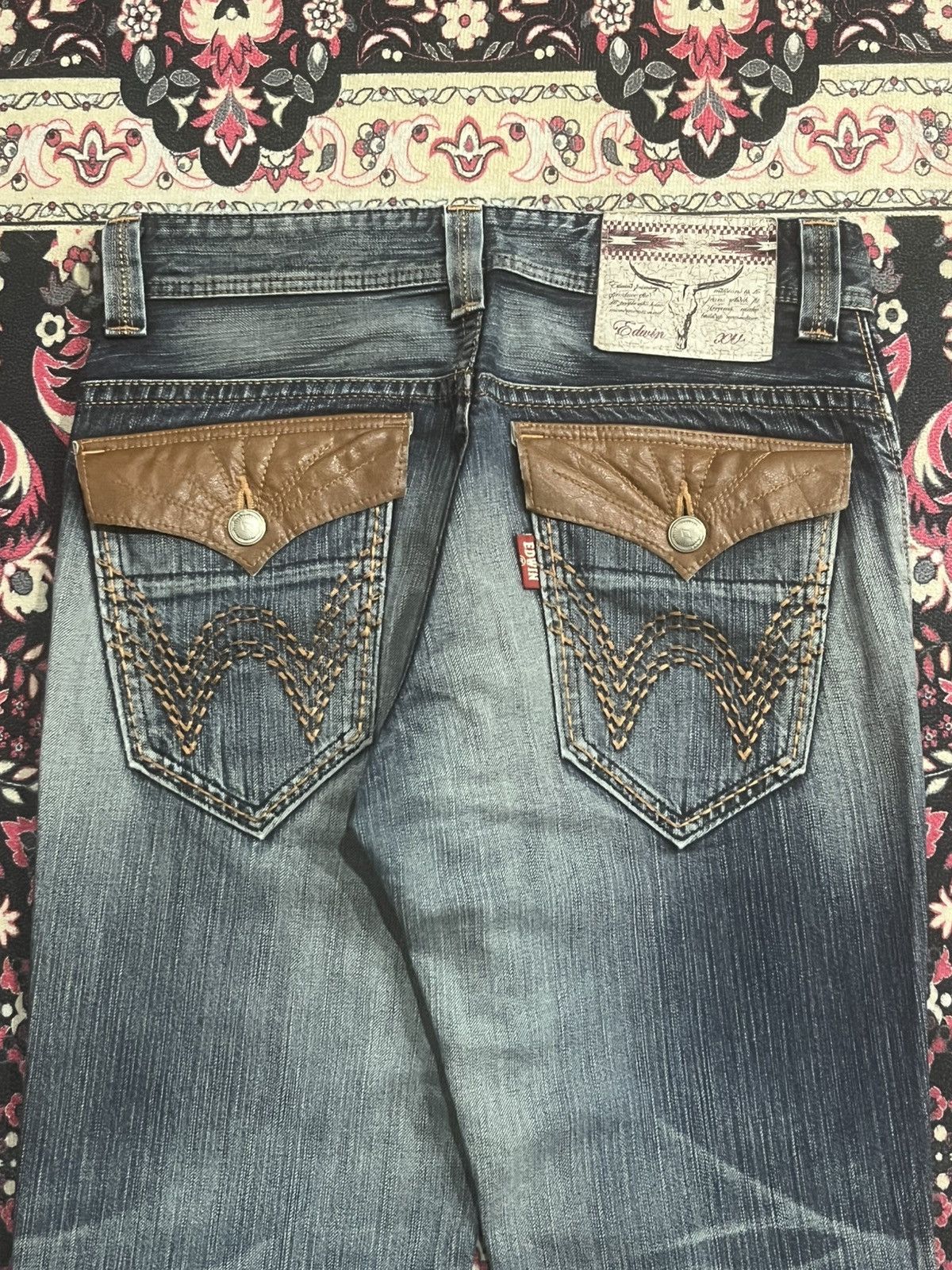 Edwin Vintage Edwin 431 XVS Dark Blue Washed Ripped Flare Jeans Size US 30 / EU 46 - 7 Thumbnail