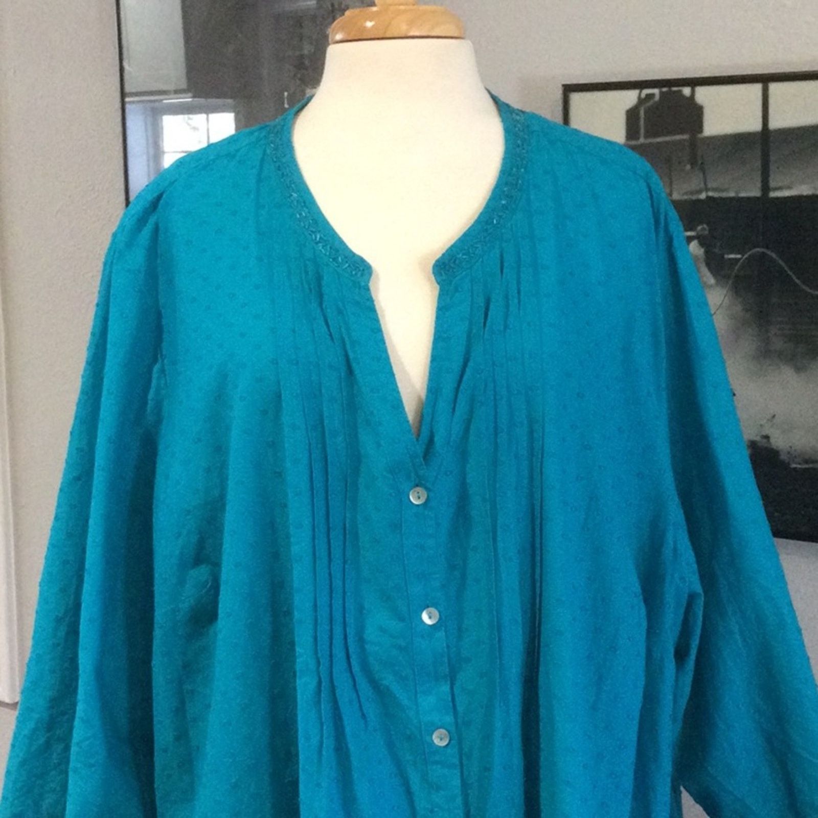 Other Catherines Turquoise Pleated Tunic Top SZ 4X 30/32W Size 4XL / US 24-26 - 2 Thumbnail